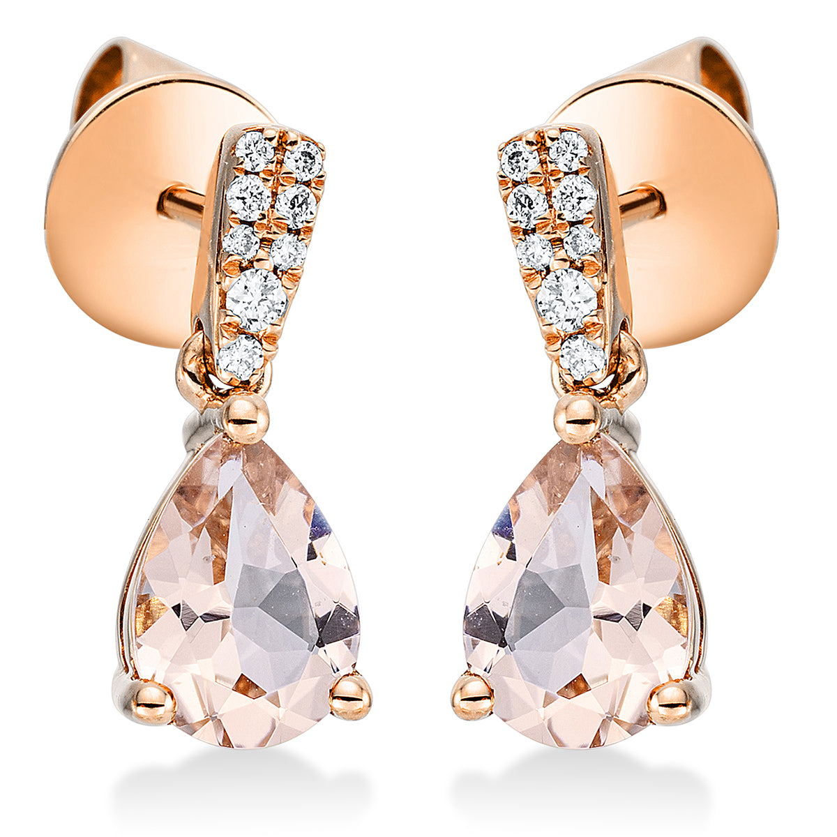 diamond single cut morganite colored stone fashion earrings in red gold
