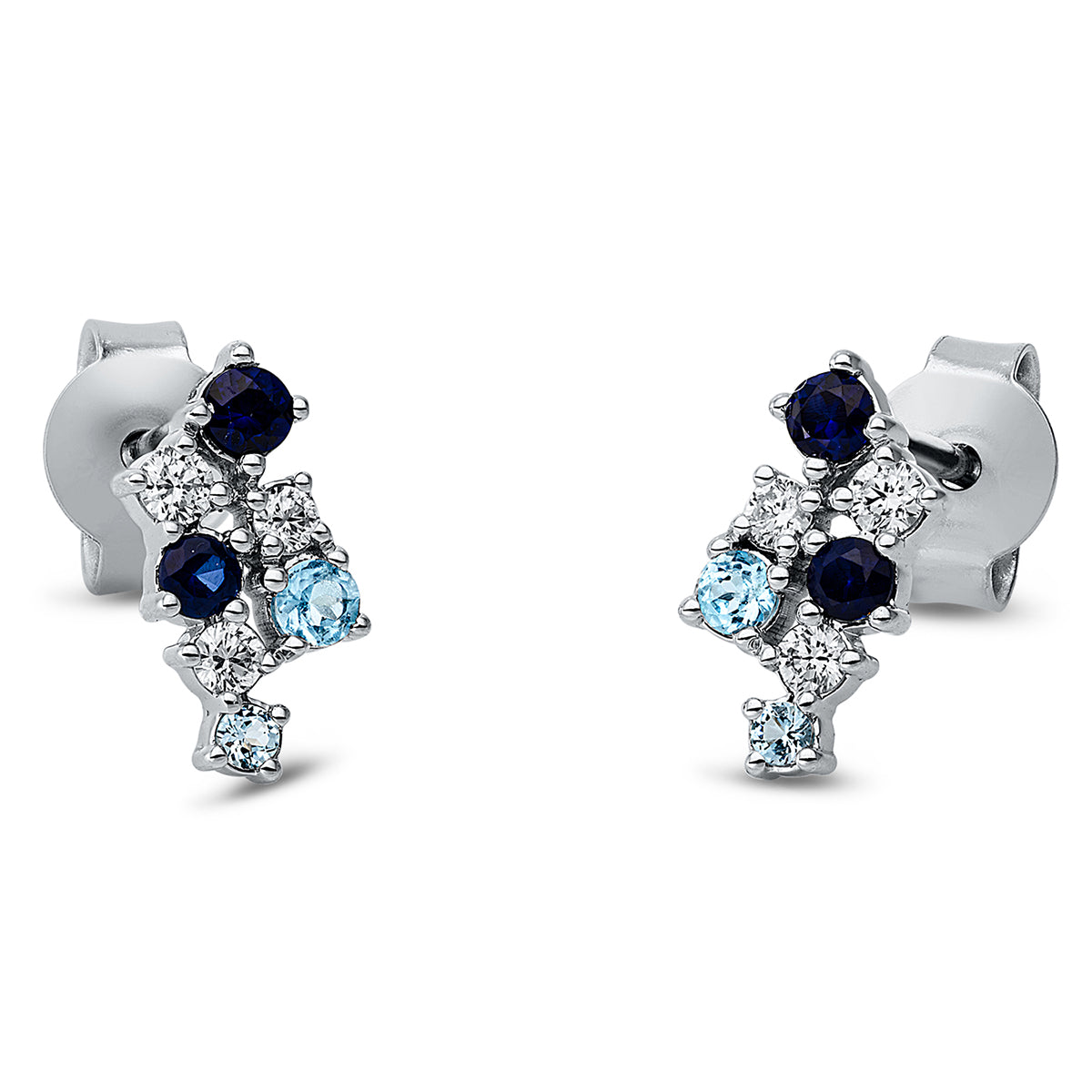 diamond full cut topaz colored stone classic studs in white gold