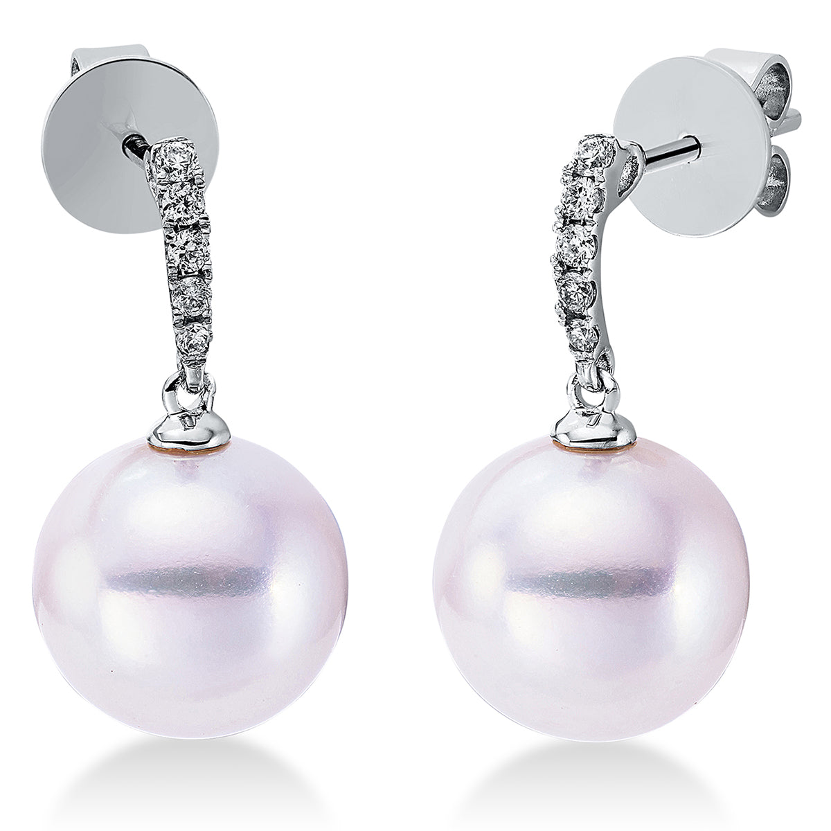 diamond full cut pearl earrings in white gold