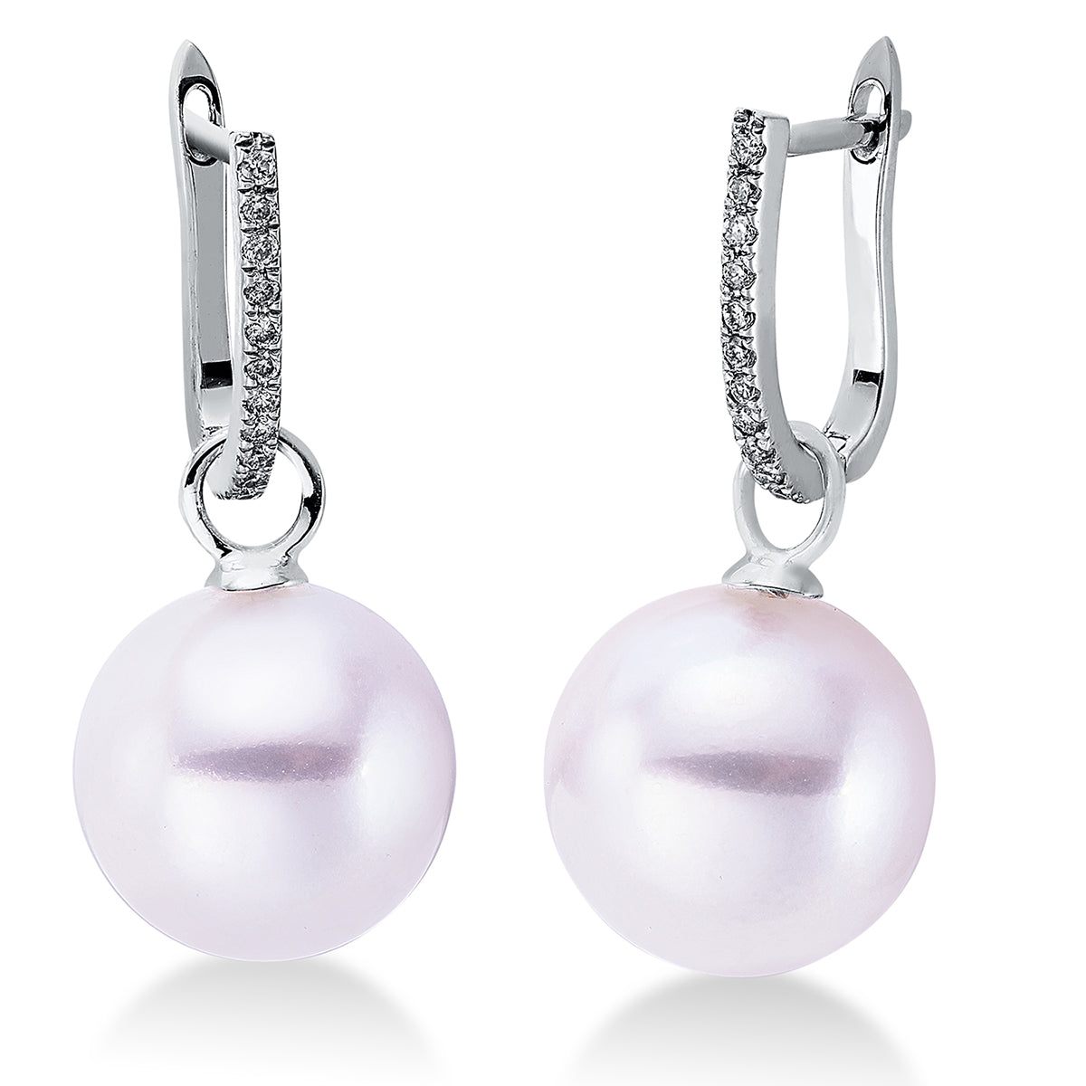 diamond full cut pearl earrings in white gold