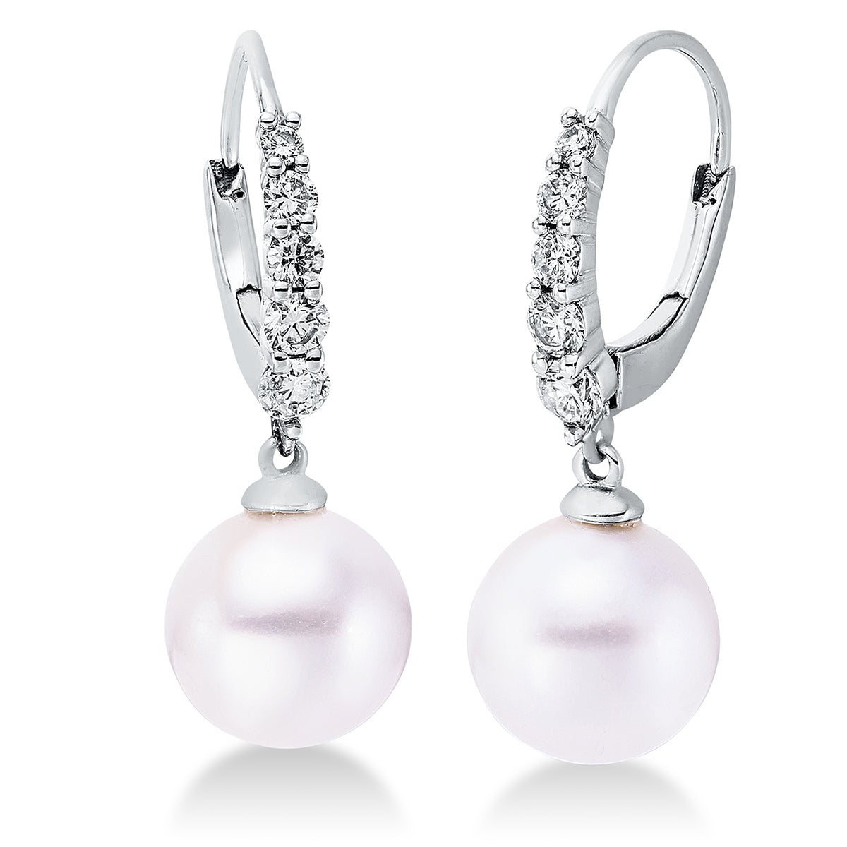 diamond full cut pearl earrings in white gold
