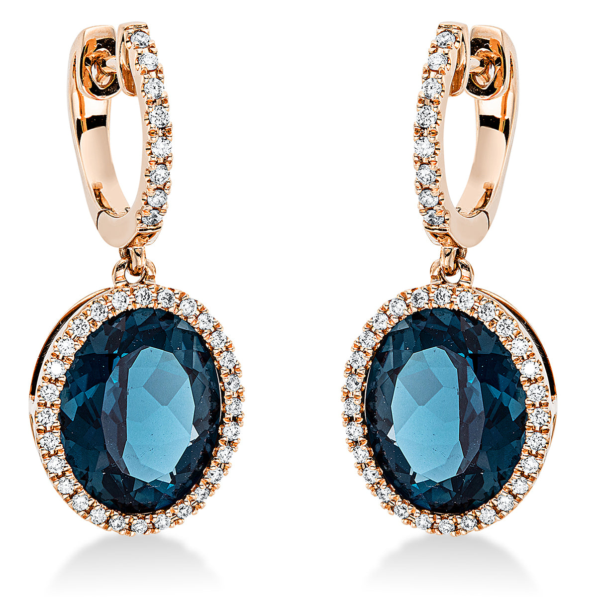 diamond full cut topaz colored stone fashion earrings in red gold