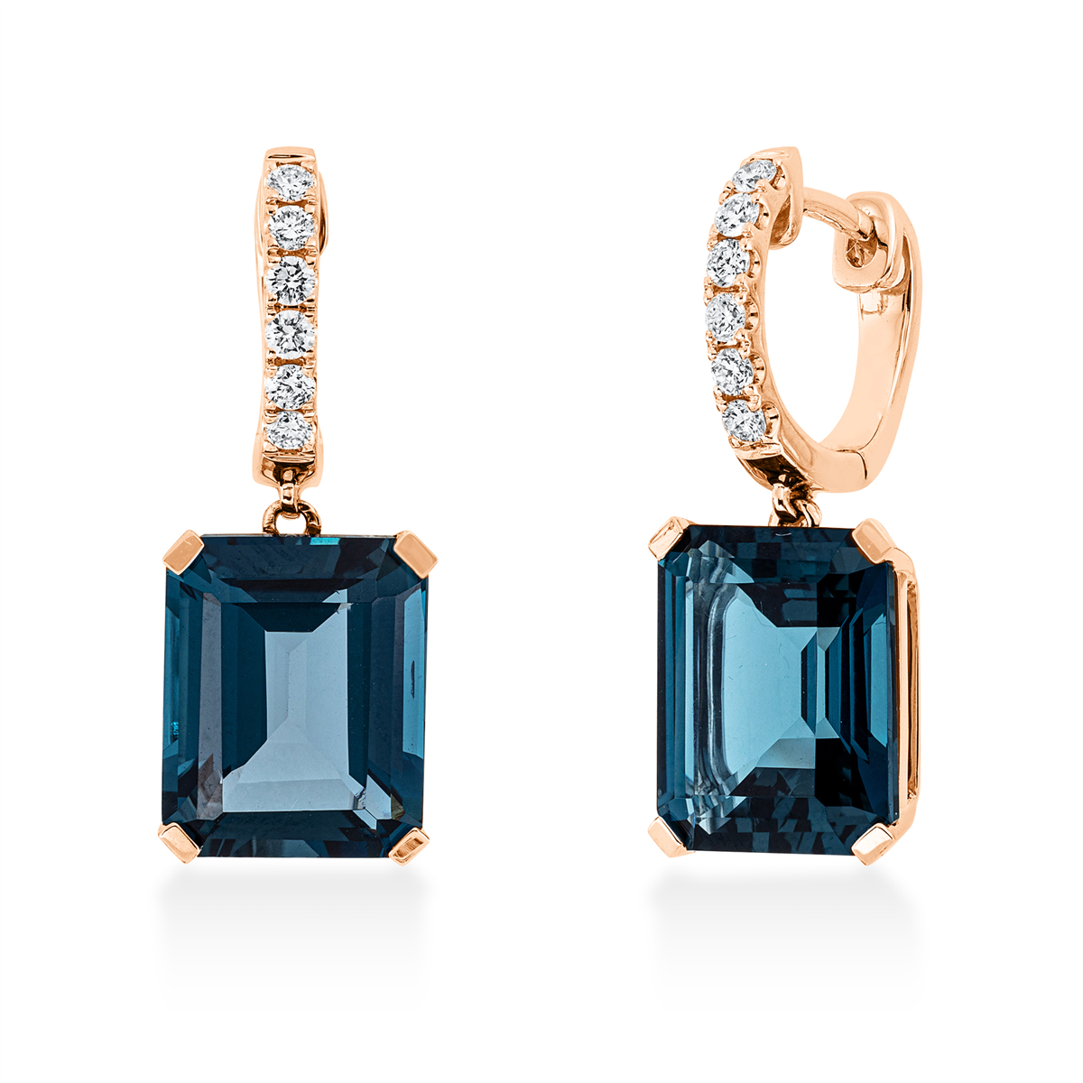 diamond full cut topaz colored stone fashion earrings in red gold