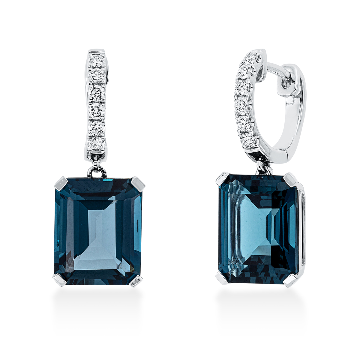 diamond full cut topaz colored stone fashion earrings in white gold