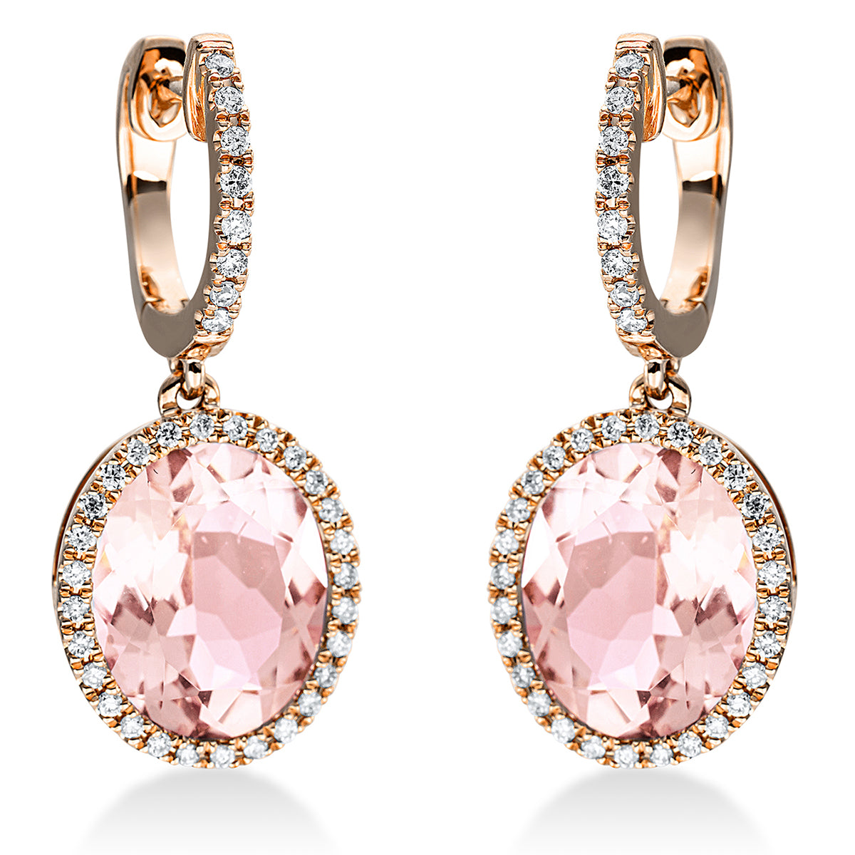 diamond full cut morganite colored stone fashion earrings in red gold