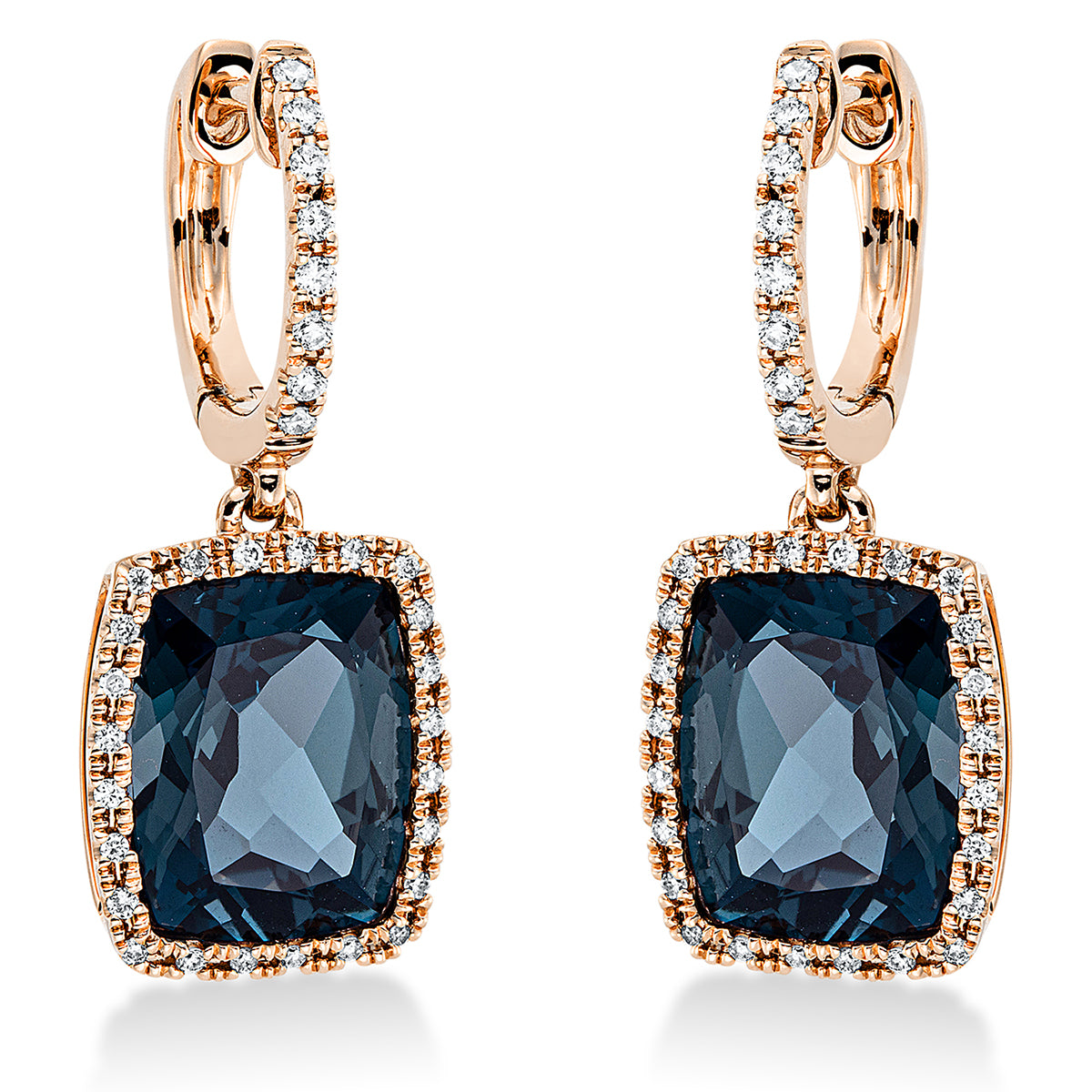 diamond full cut topaz colored stone fashion earrings in red gold