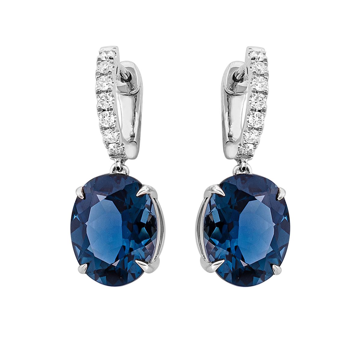 diamond full cut topaz colored stone fashion earrings in white gold