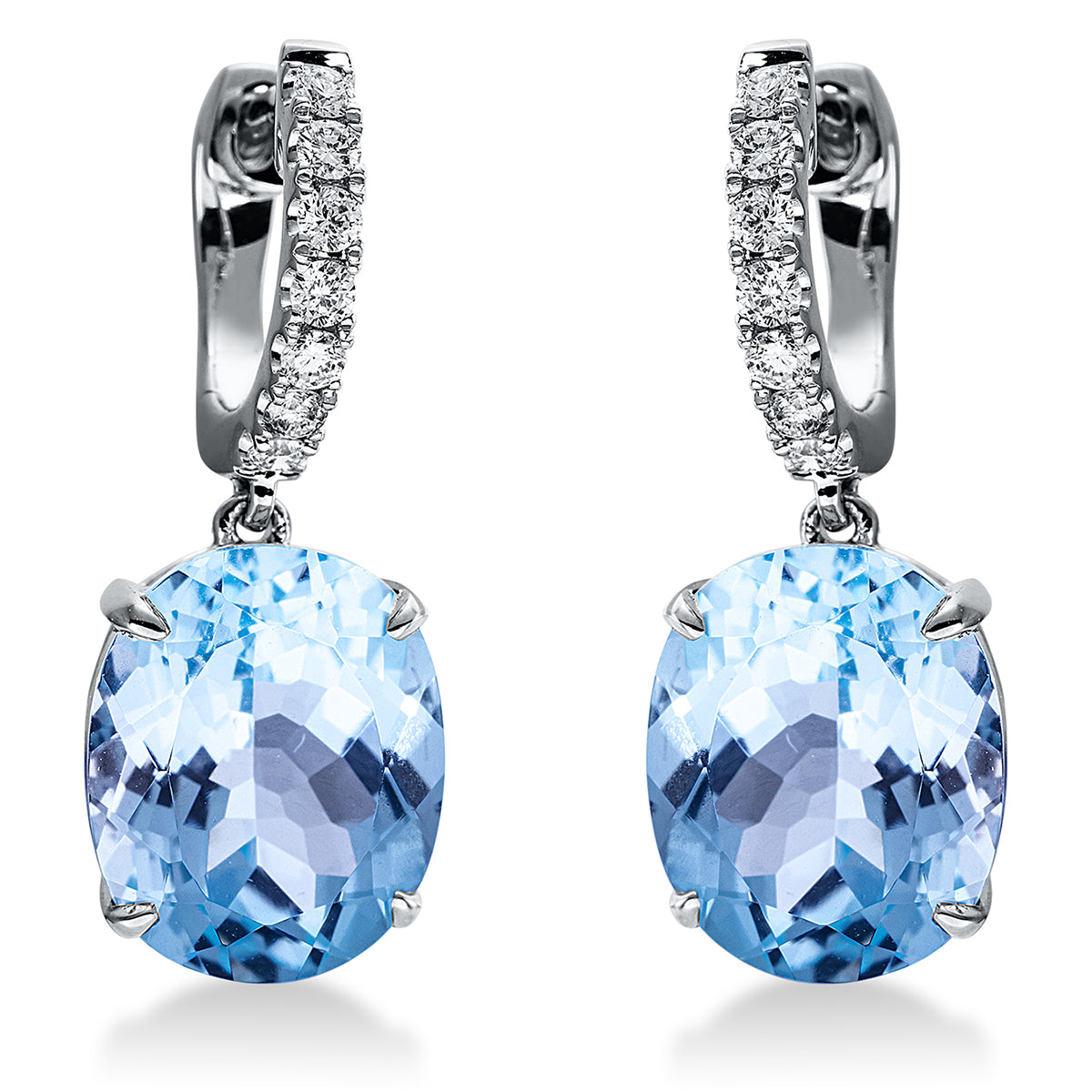 diamond full cut topaz colored stone fashion earrings in white gold