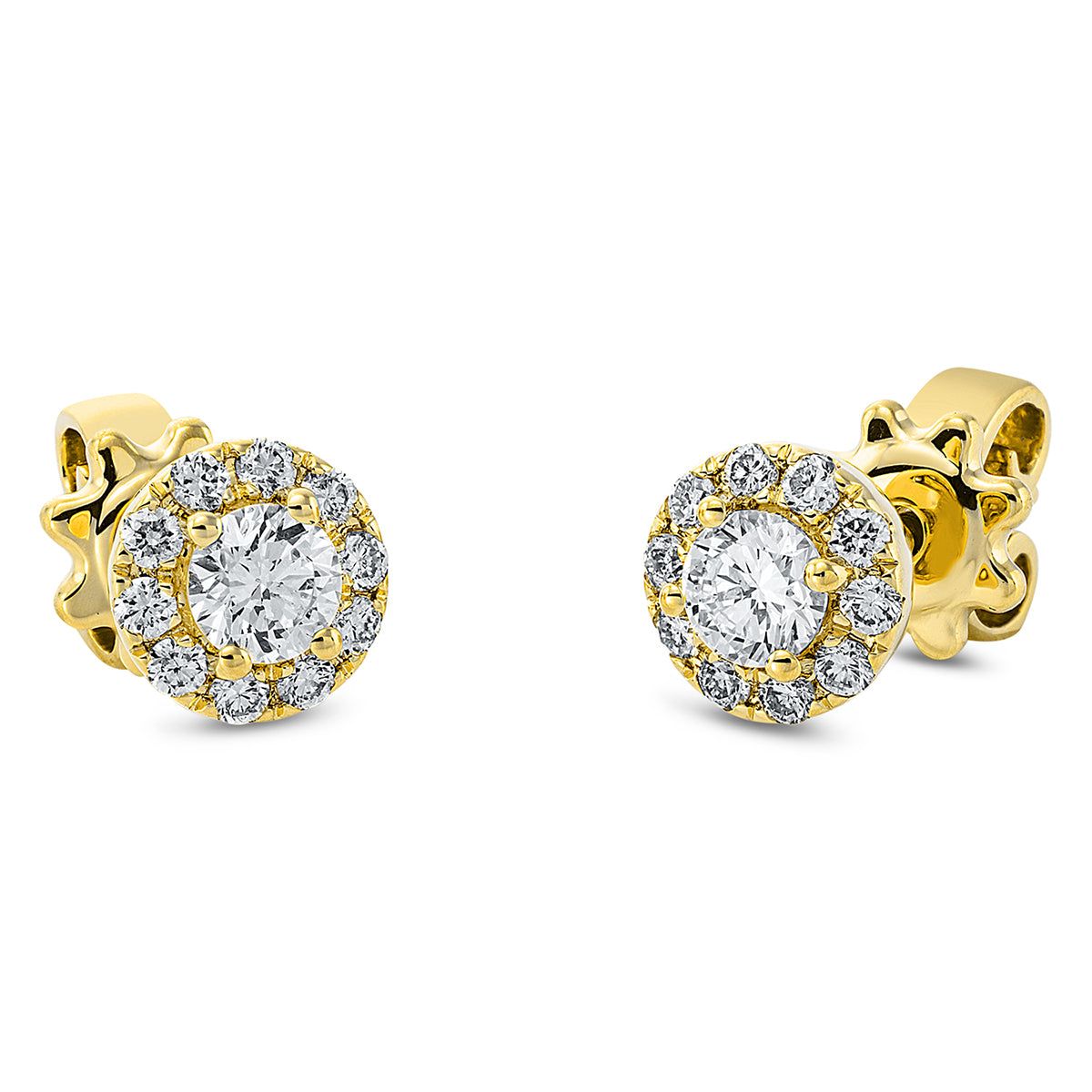 diamond full cut solitaire with accent stones studs in yellow gold