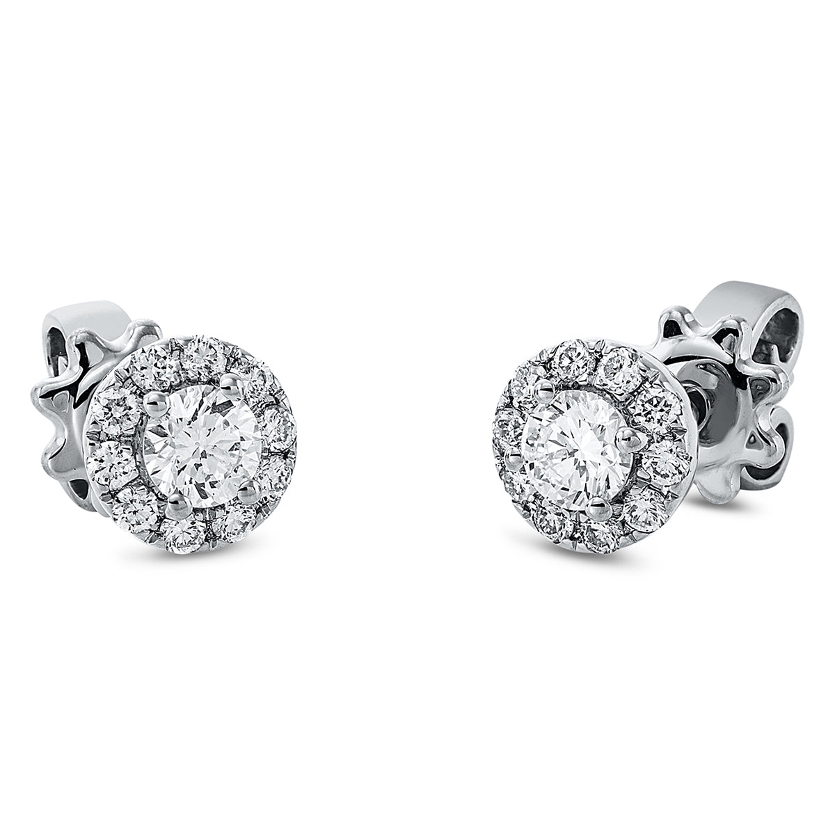 diamond full cut solitaire with accent stones studs in white gold