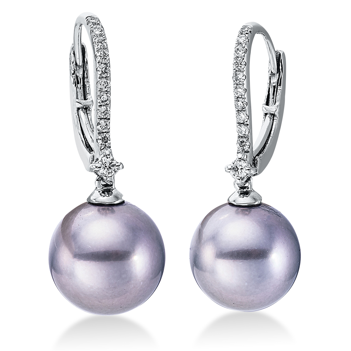 diamond full cut pearl earrings in white gold