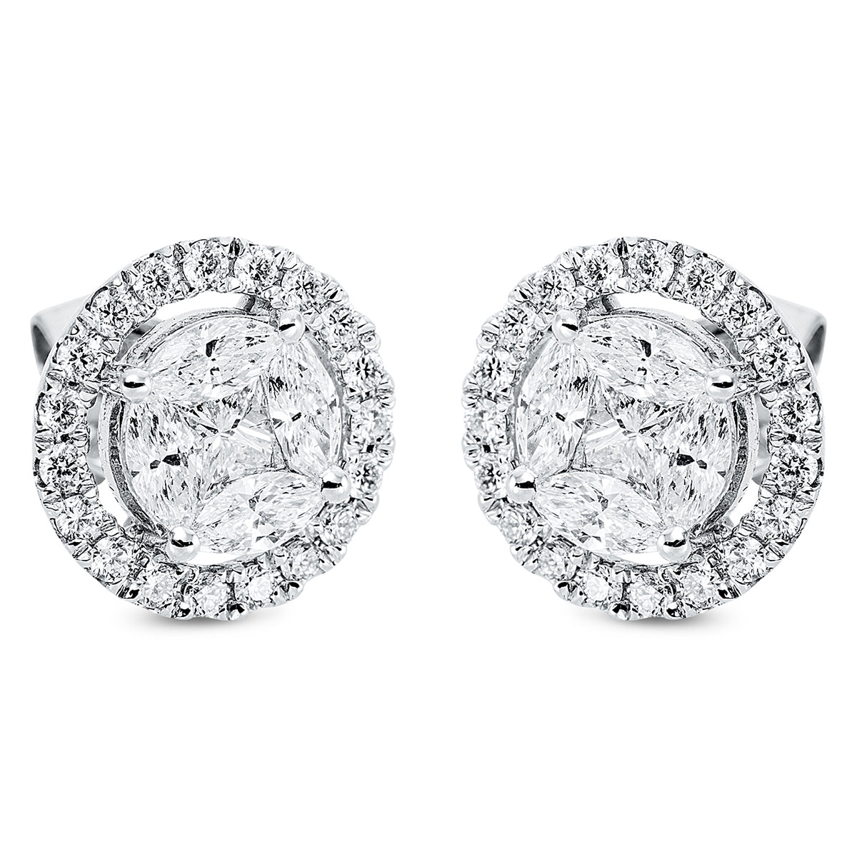 diamond full cut illusion classic studs in white gold