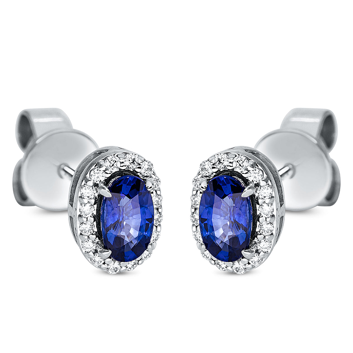 diamond full cut sapphire colored stone classic studs in white gold