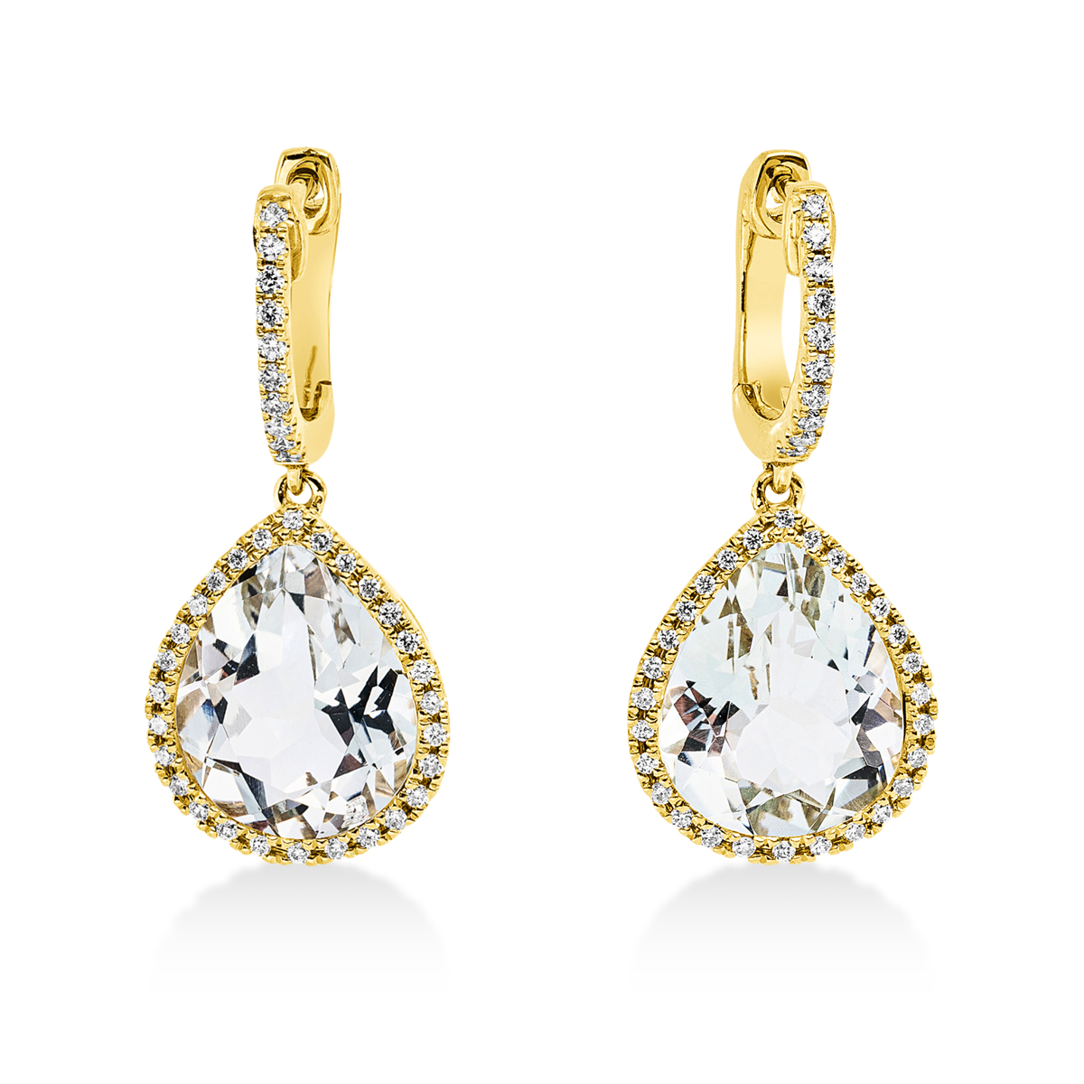 diamond full cut amethyst colored stone fashion earrings in yellow gold