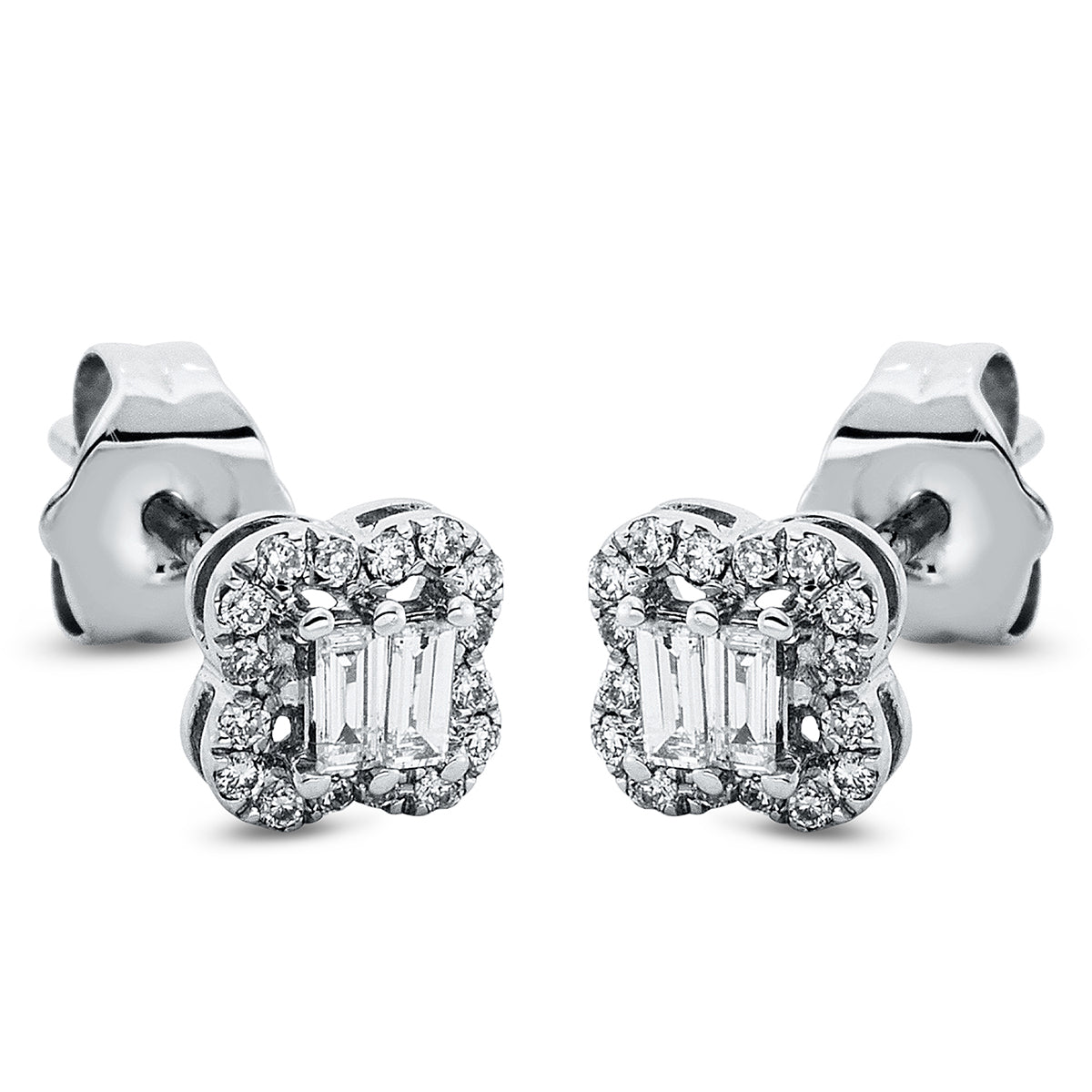 diamond full cut baguette illusion studs in white gold