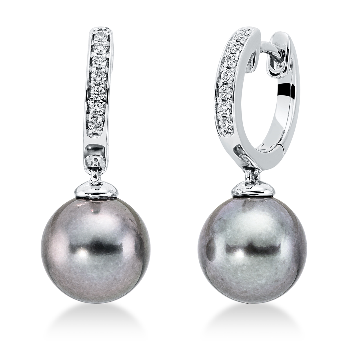 diamond full cut pearl earrings in white gold