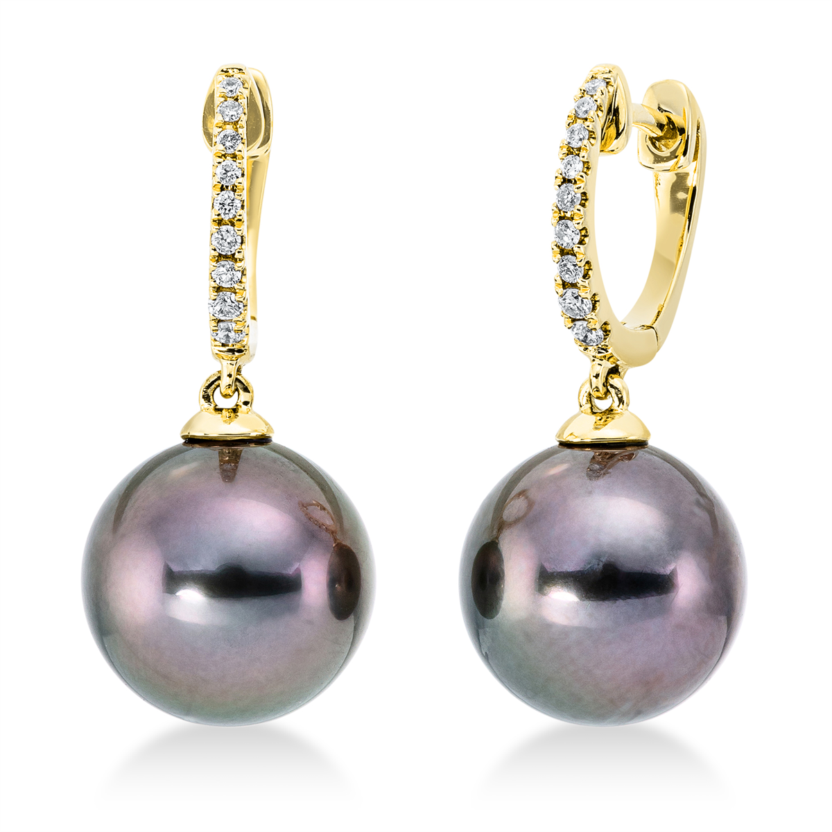 diamond full cut pearl earrings in yellow gold
