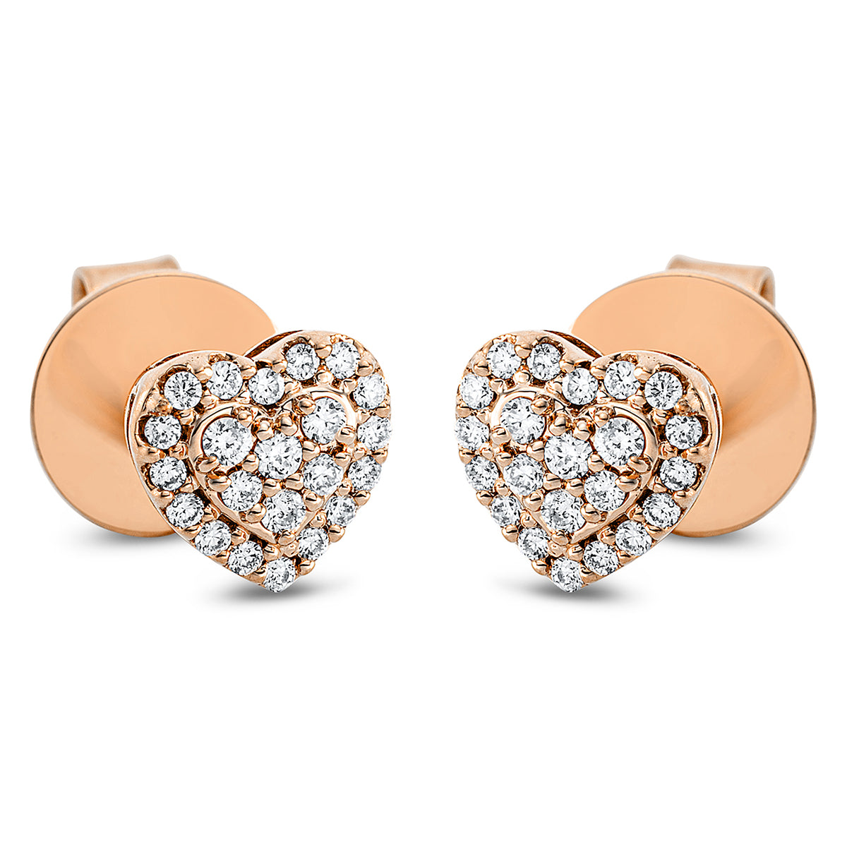 diamond full cut heart studs in red gold