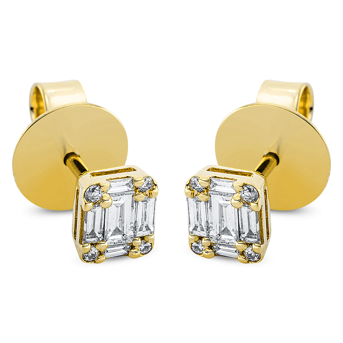 diamond full cut baguette illusion studs in yellow gold