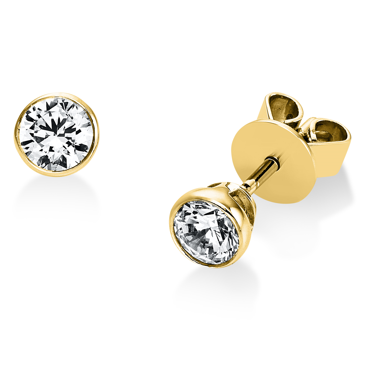 diamond full cut solitaire studs in yellow gold