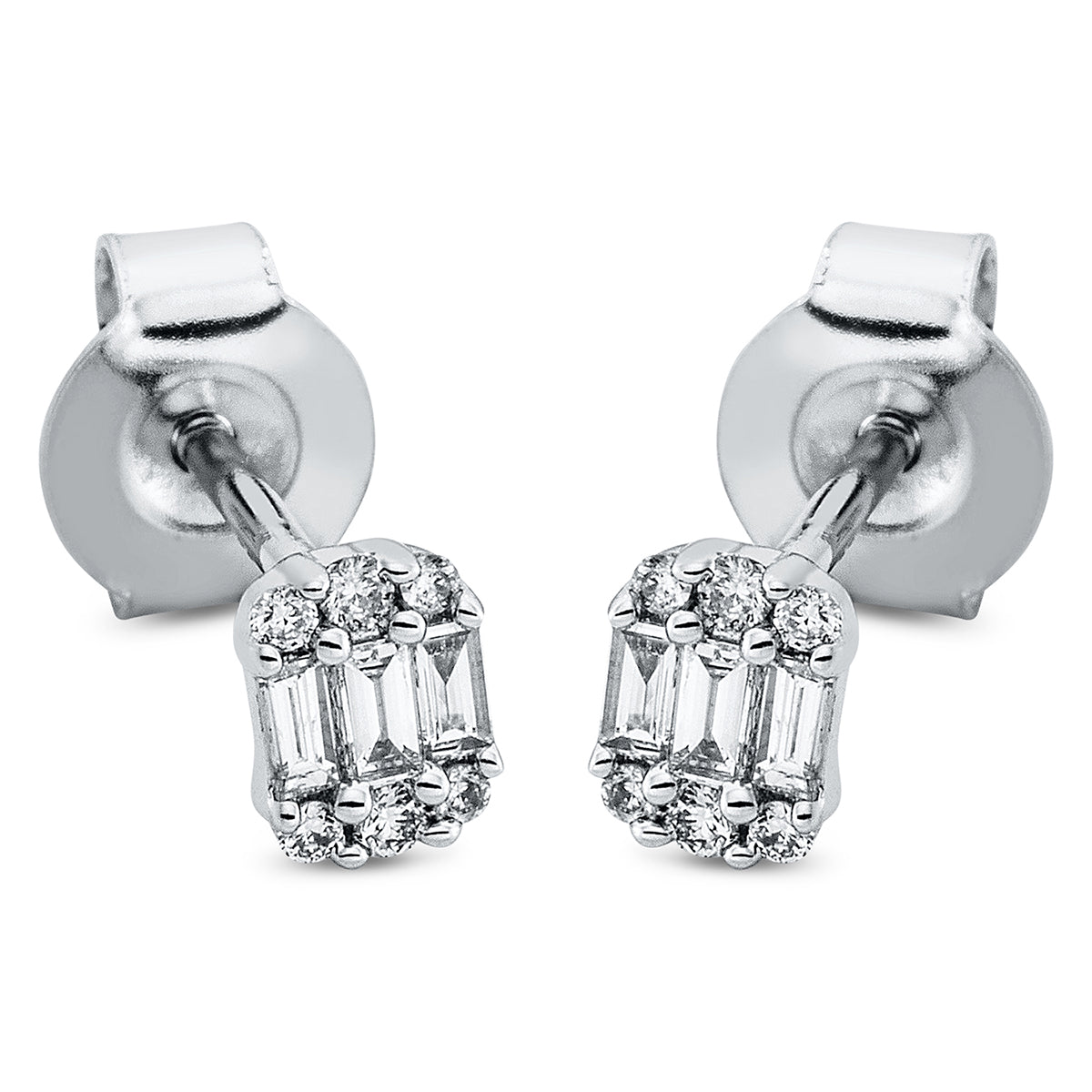 diamond full cut baguette illusion studs in white gold