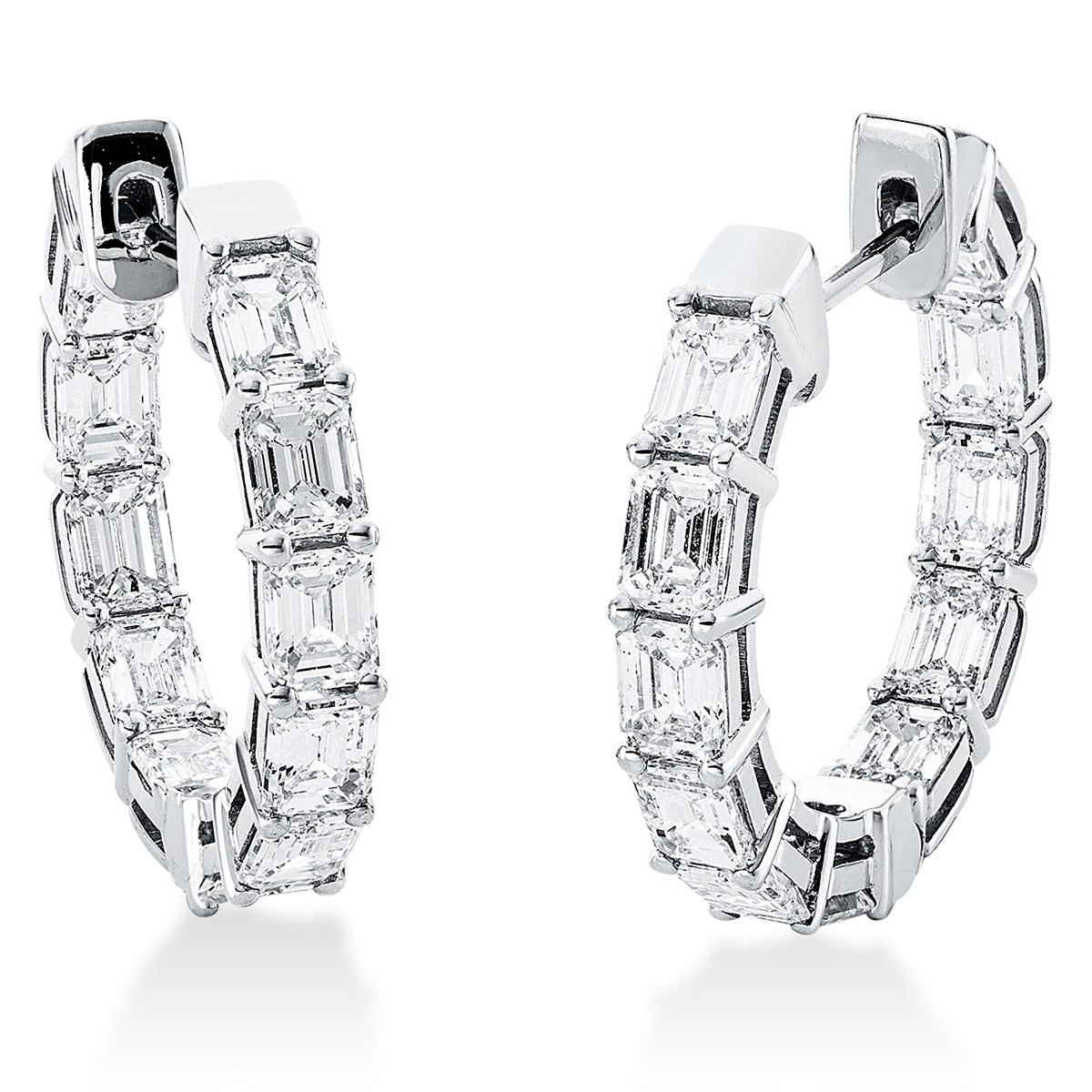 emerald cut baguette hoops & huggies in white gold