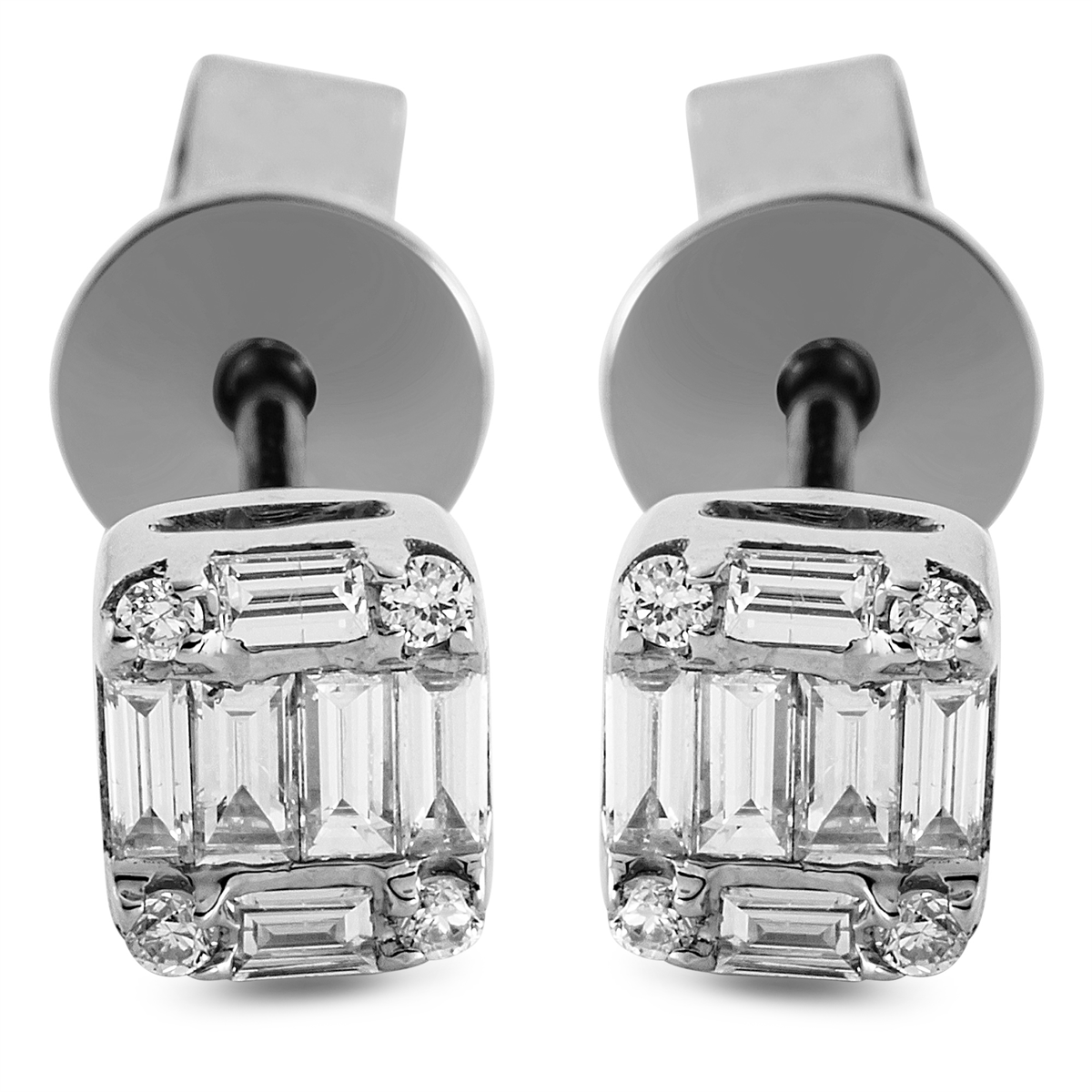 diamond full cut baguette illusion studs in white gold