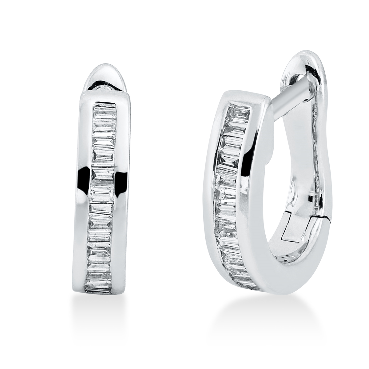 taper baguette hoops & huggies in white gold