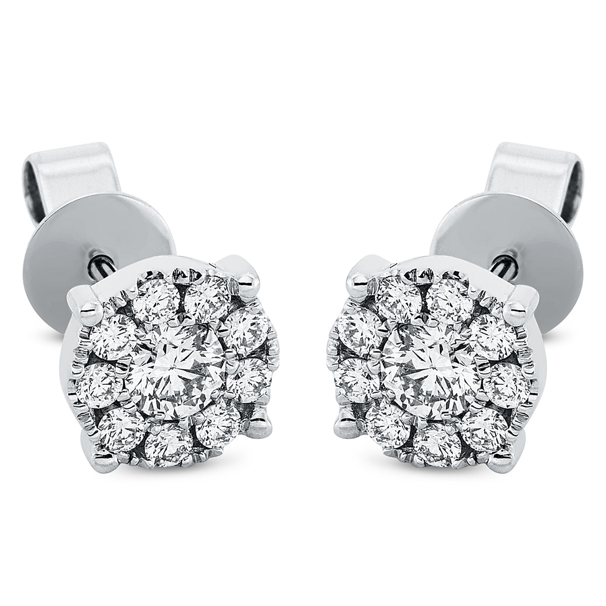 diamond full cut solitaire with accent stones studs in white gold