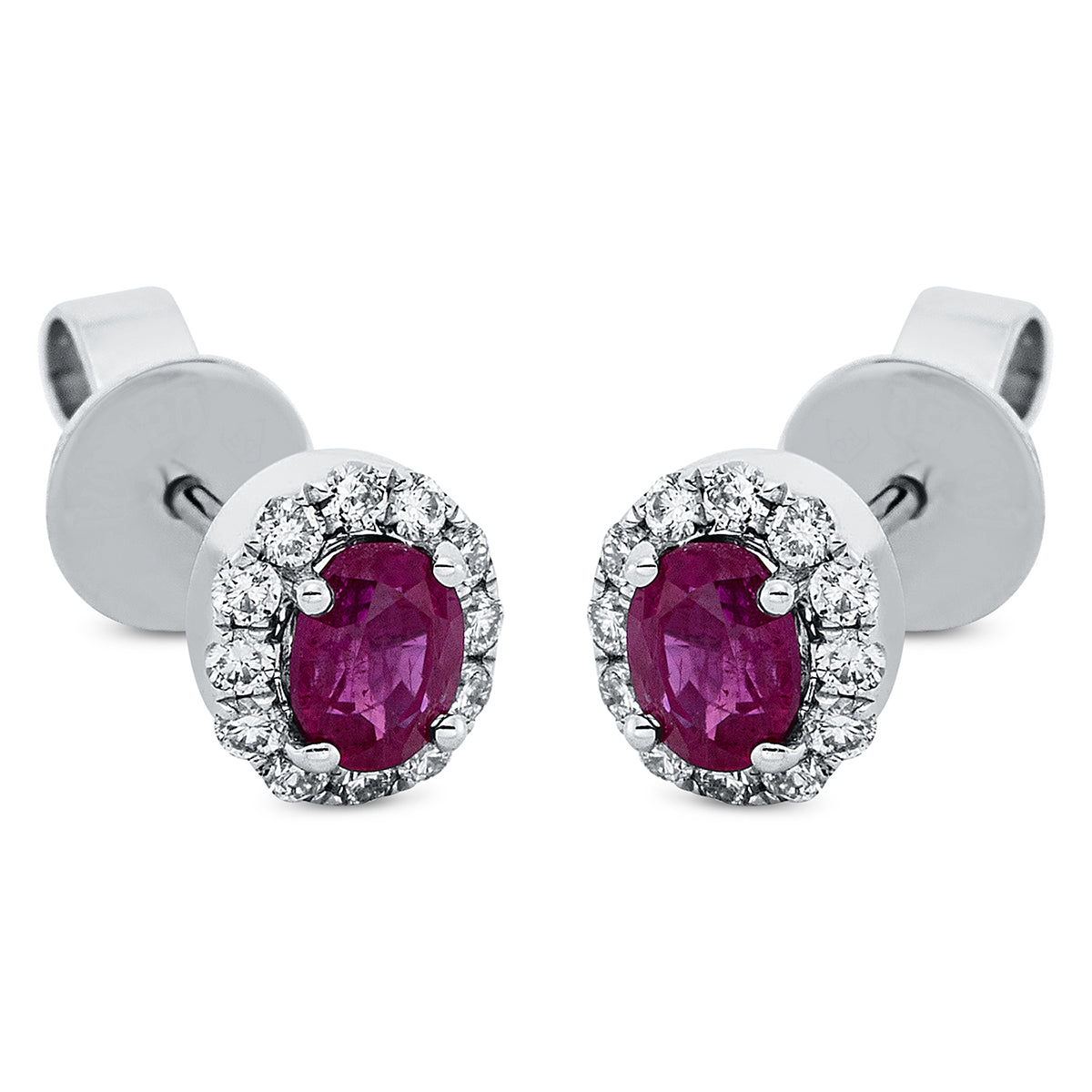 diamond full cut ruby colored stone classic studs in white gold
