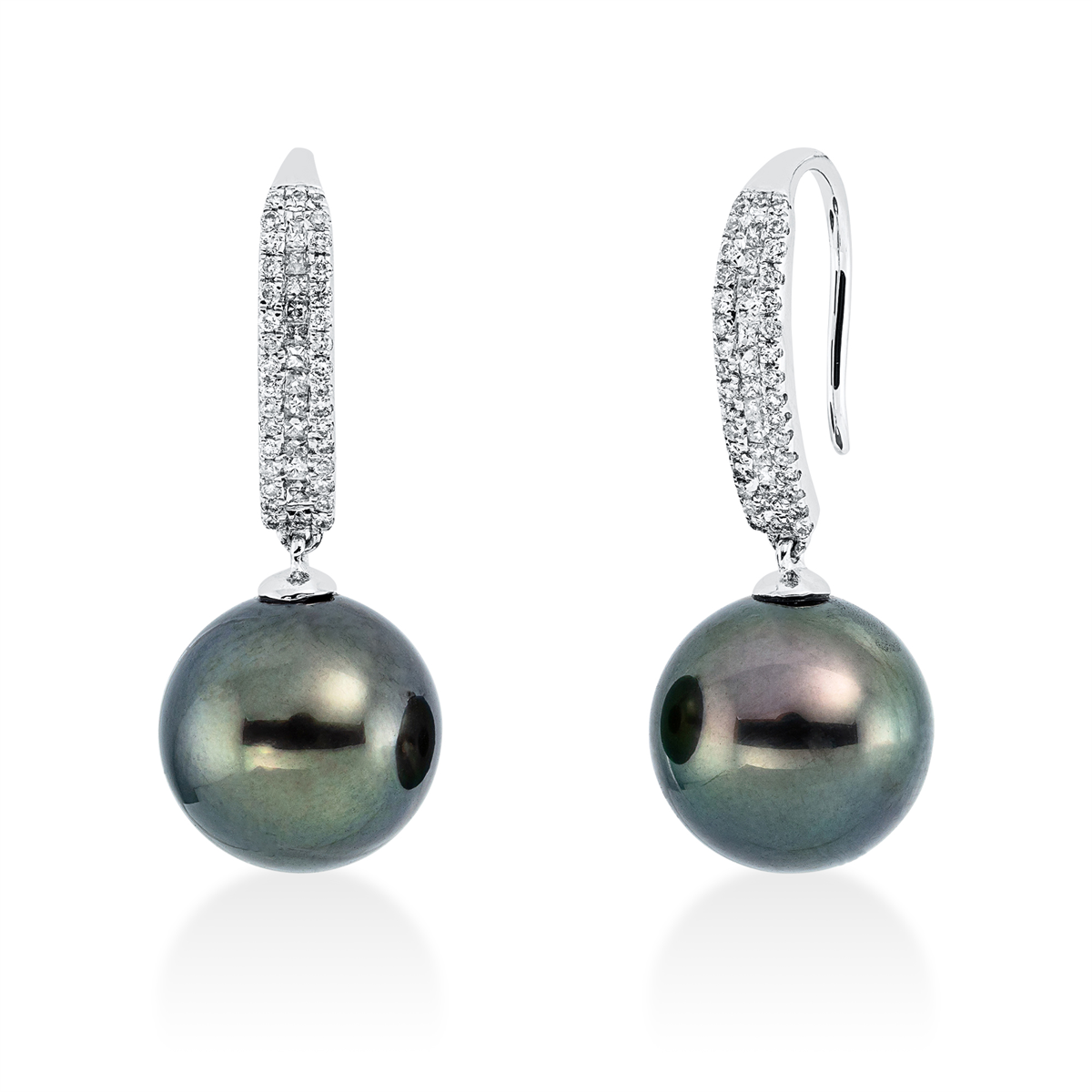 diamond full cut pearl earhook in white gold