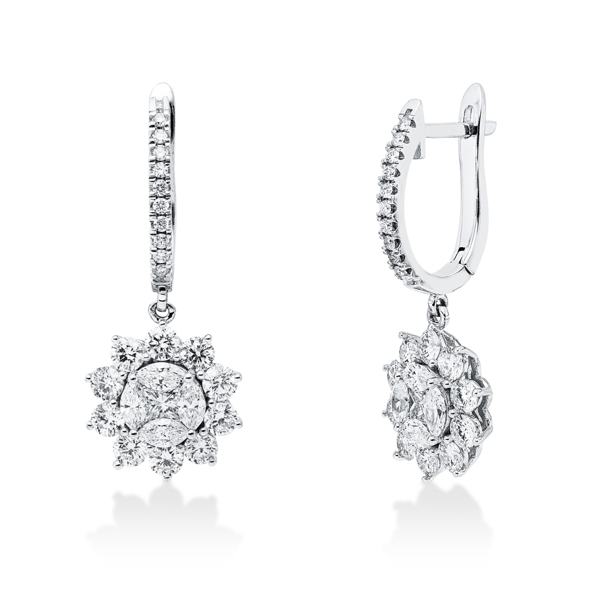 diamond full cut illusion classic earrings in white gold