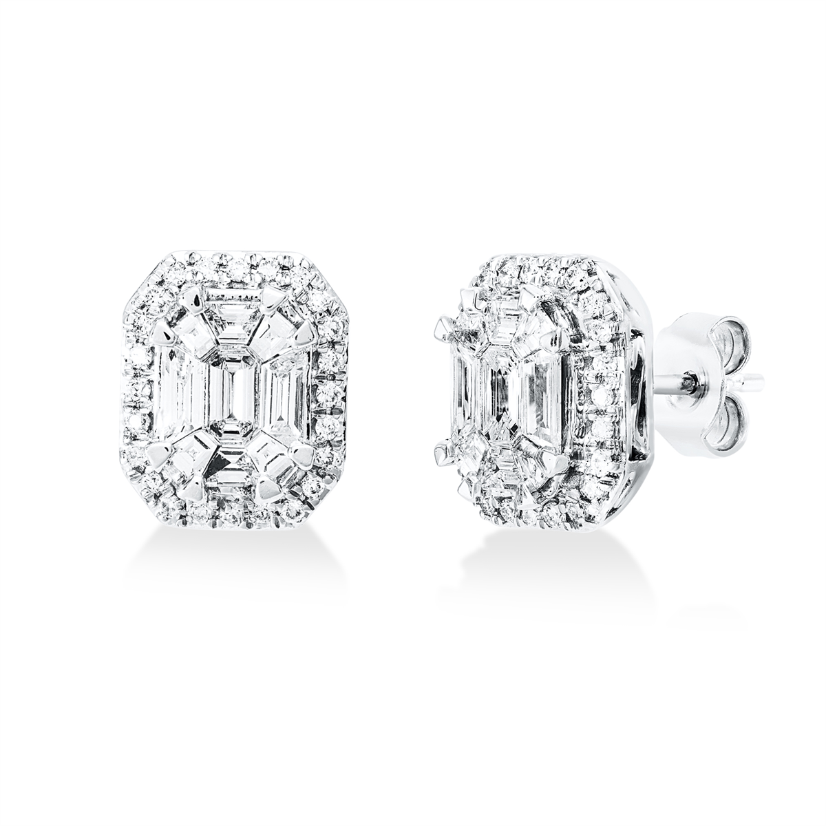 diamond full cut baguette studs in white gold