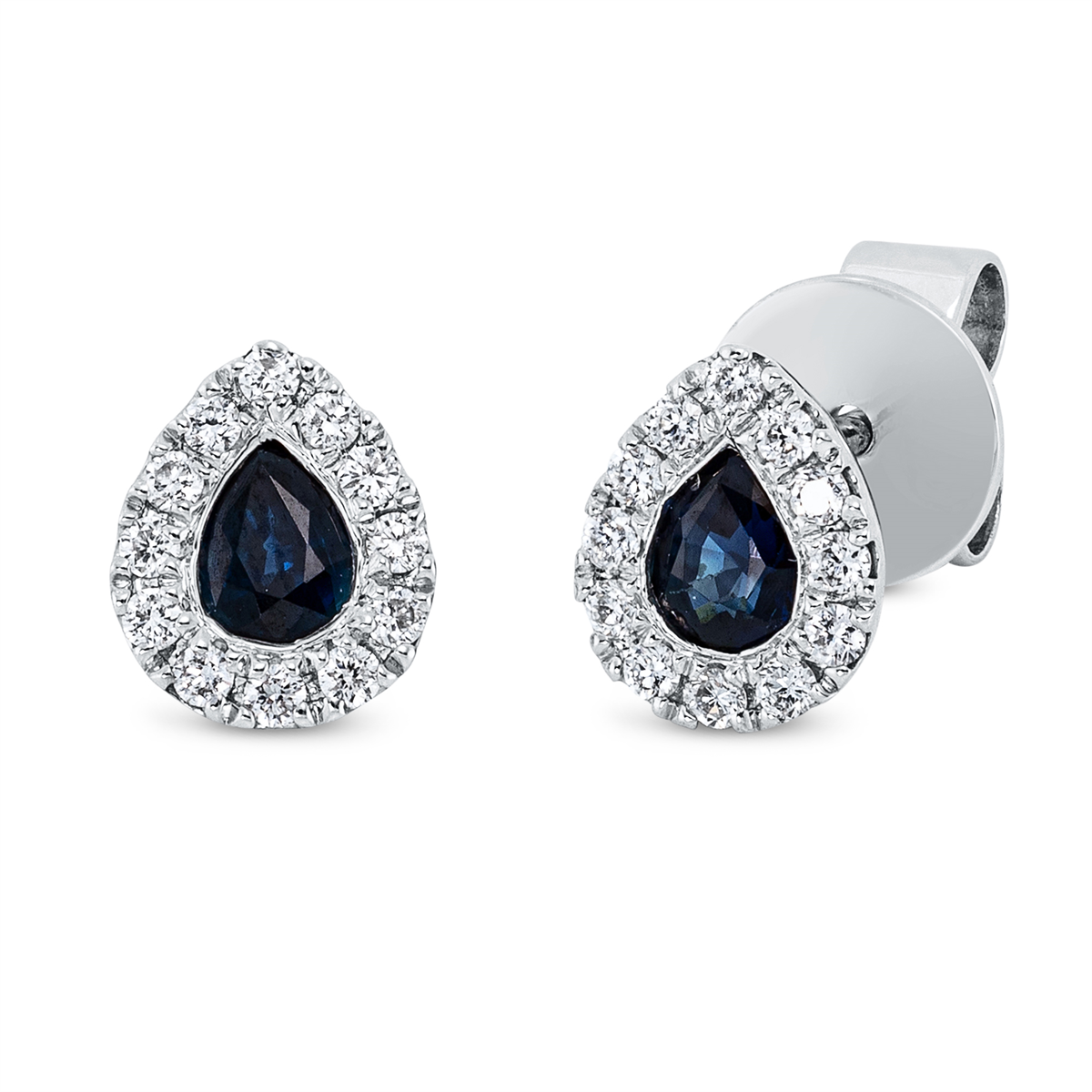 diamond full cut sapphire colored stone classic studs in white gold