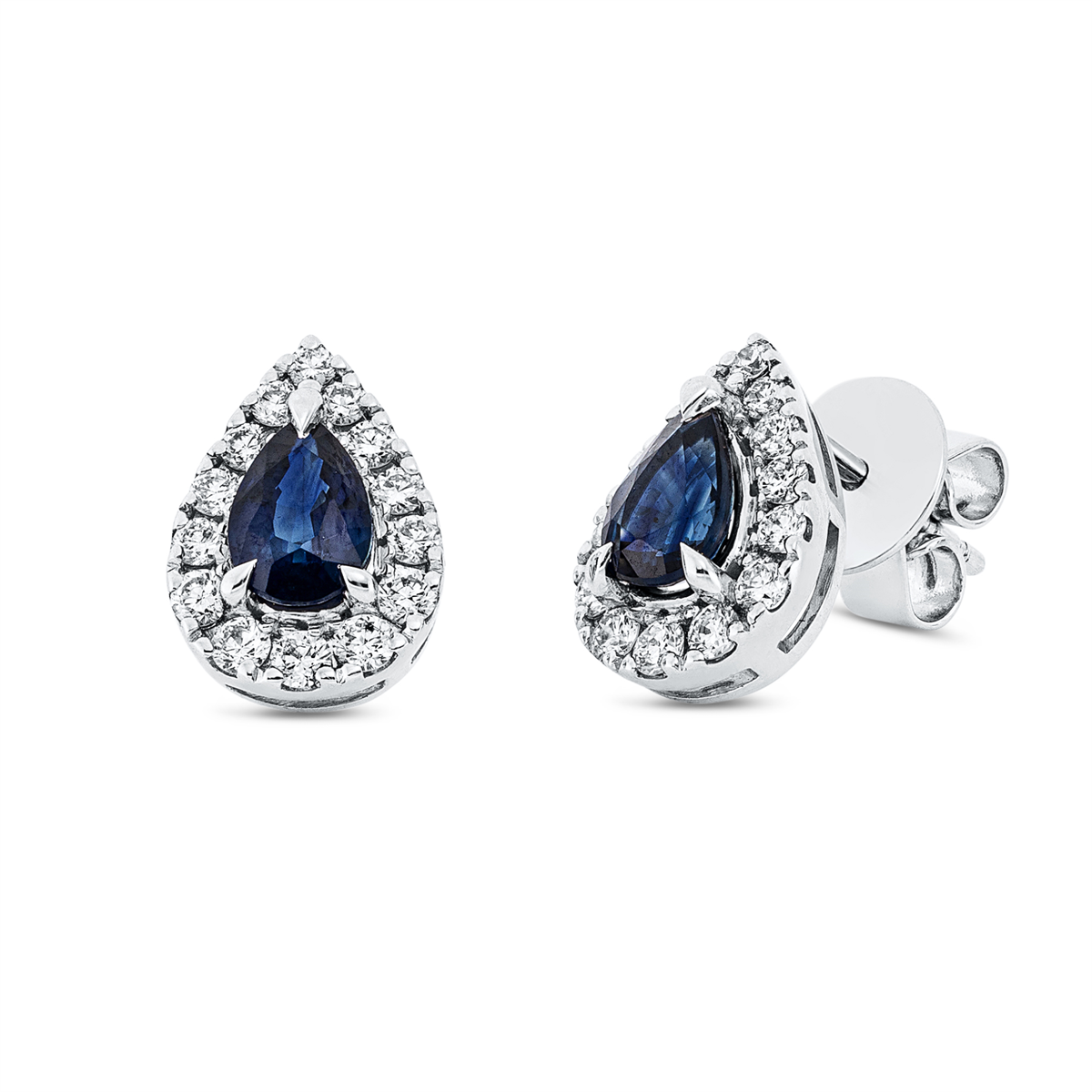 diamond full cut sapphire colored stone classic studs in white gold