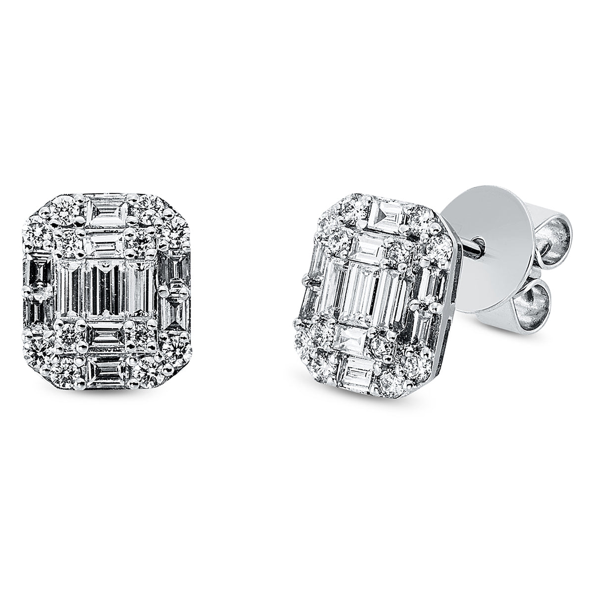 diamond full cut baguette illusion studs in white gold