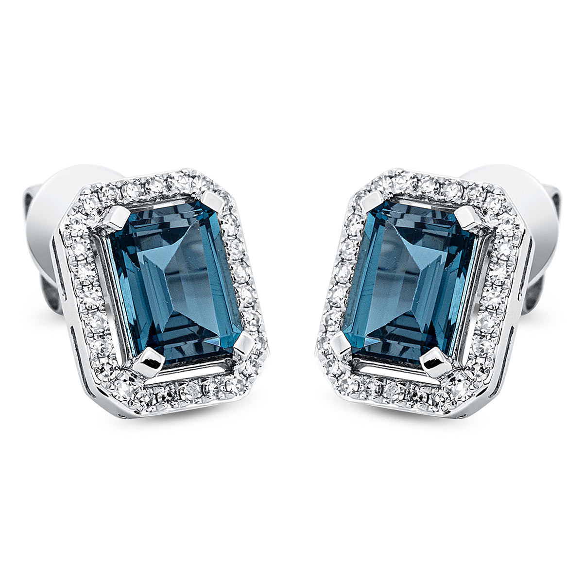 diamond single cut topaz colored stone fashion studs in white gold
