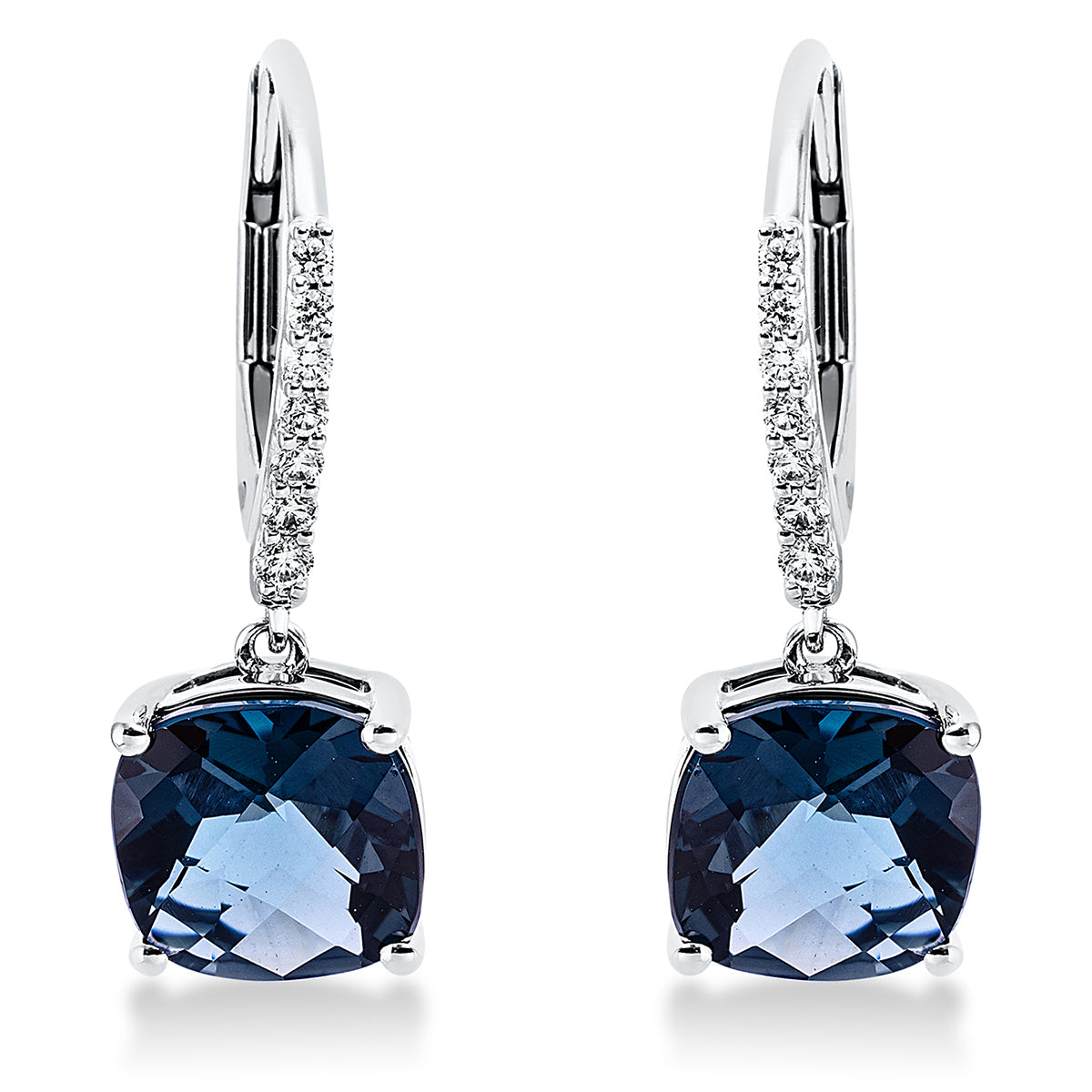 diamond full cut topaz colored stone fashion earrings in white gold