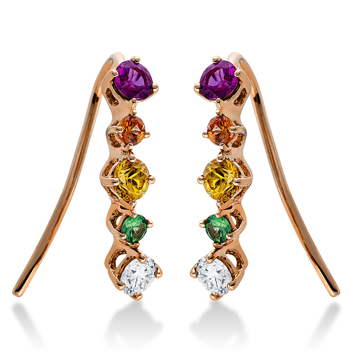 diamond full cut sapphire rainbow & multicolor earhook in red gold
