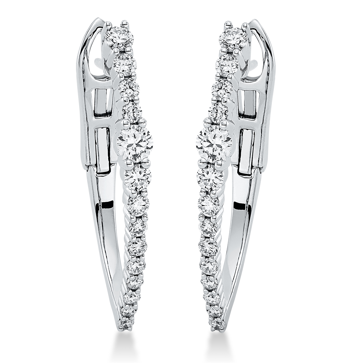 diamond full cut modern woman hoops & huggies in white gold