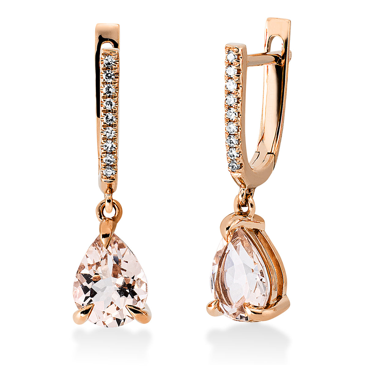 diamond single cut morganite colored stone fashion earrings in red gold