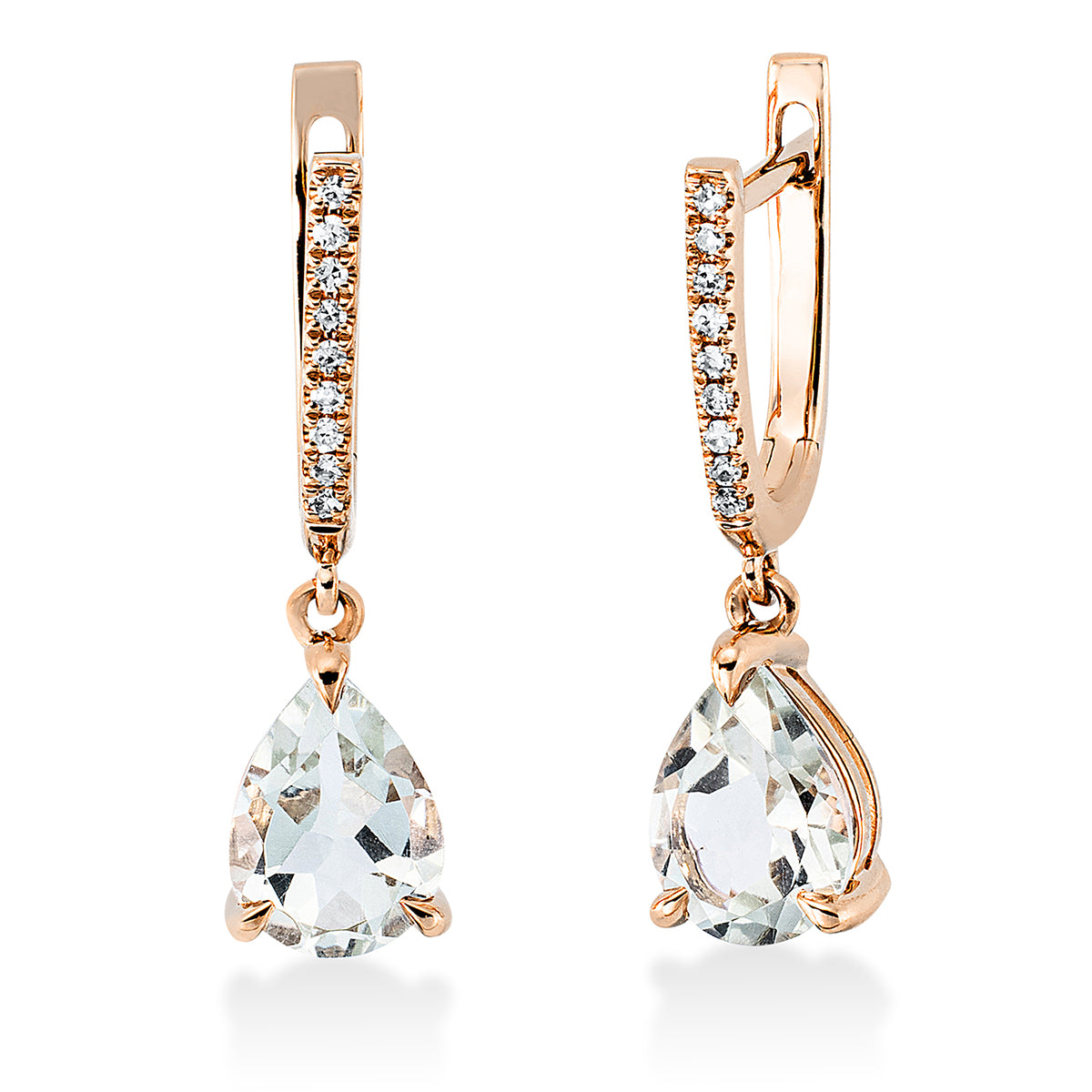 diamond single cut amethyst colored stone fashion earrings in red gold