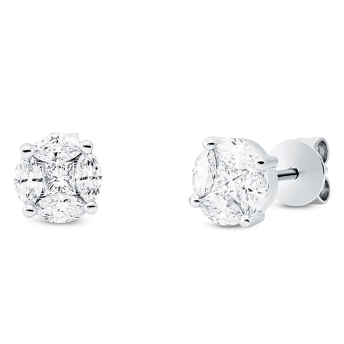 marquise illusion classic studs in white gold