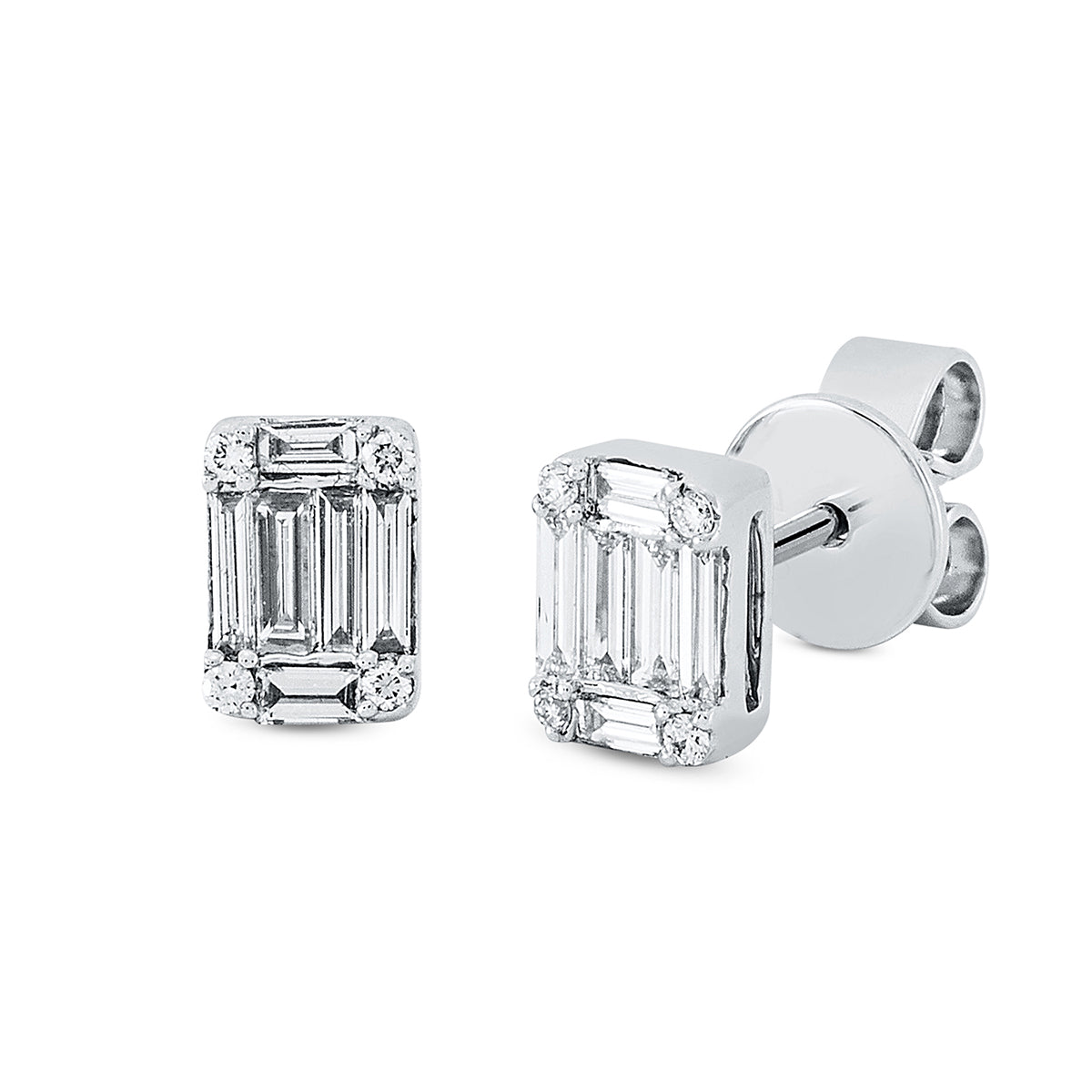diamond full cut baguette illusion studs in white gold