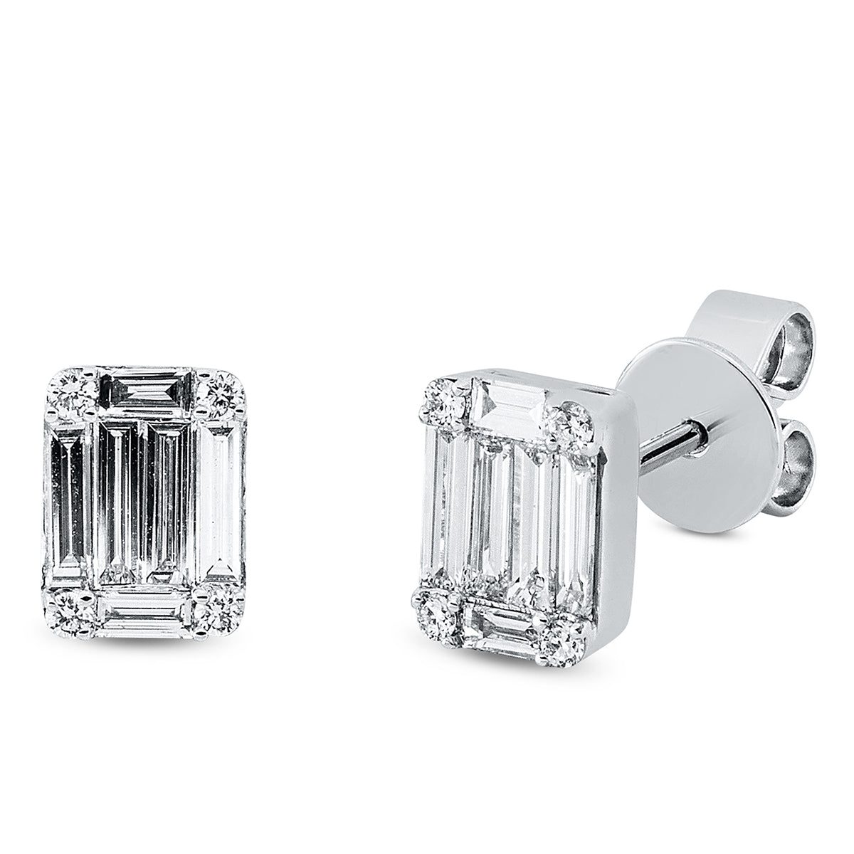 diamond full cut baguette illusion studs in white gold