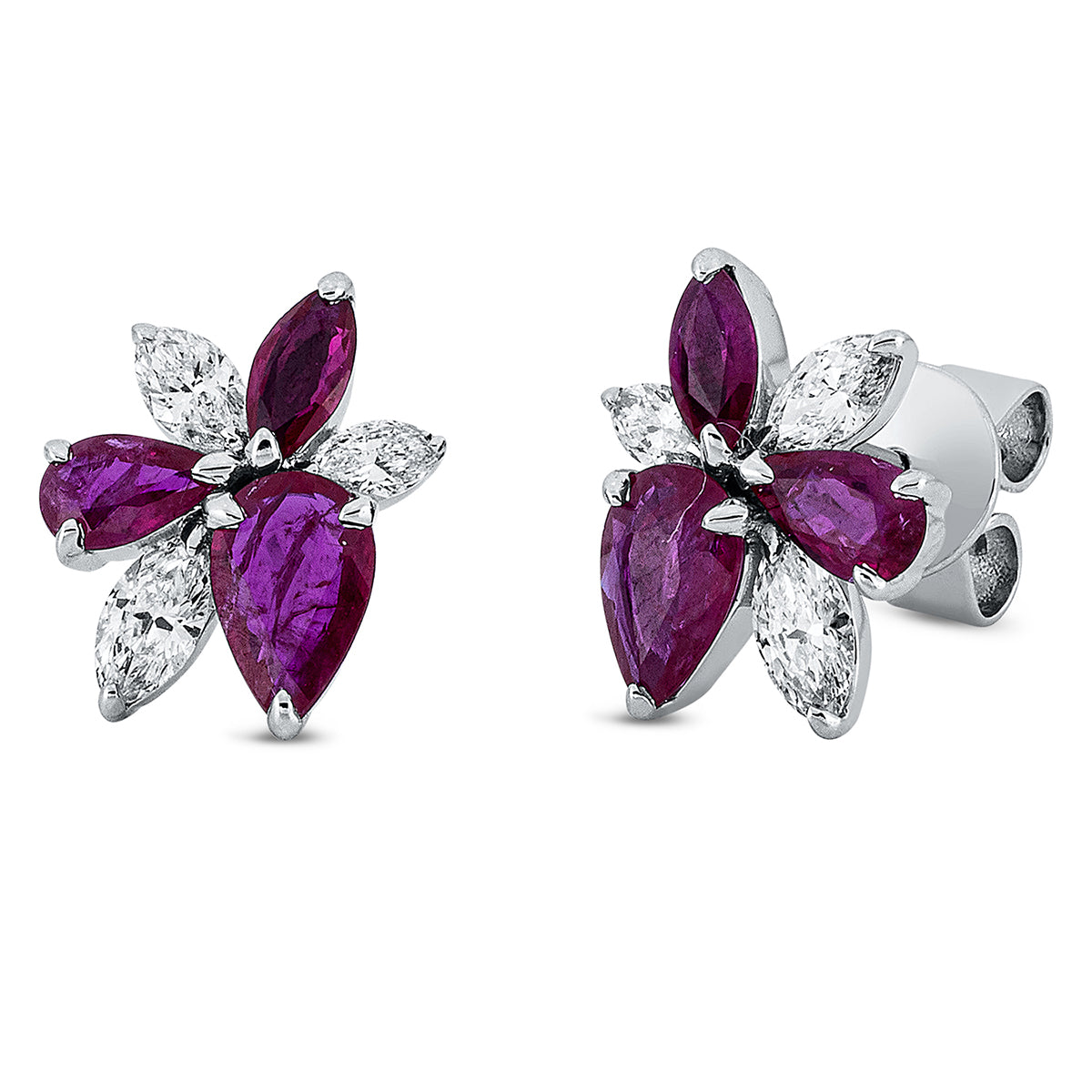 marquise ruby colored stone classic studs in white gold
