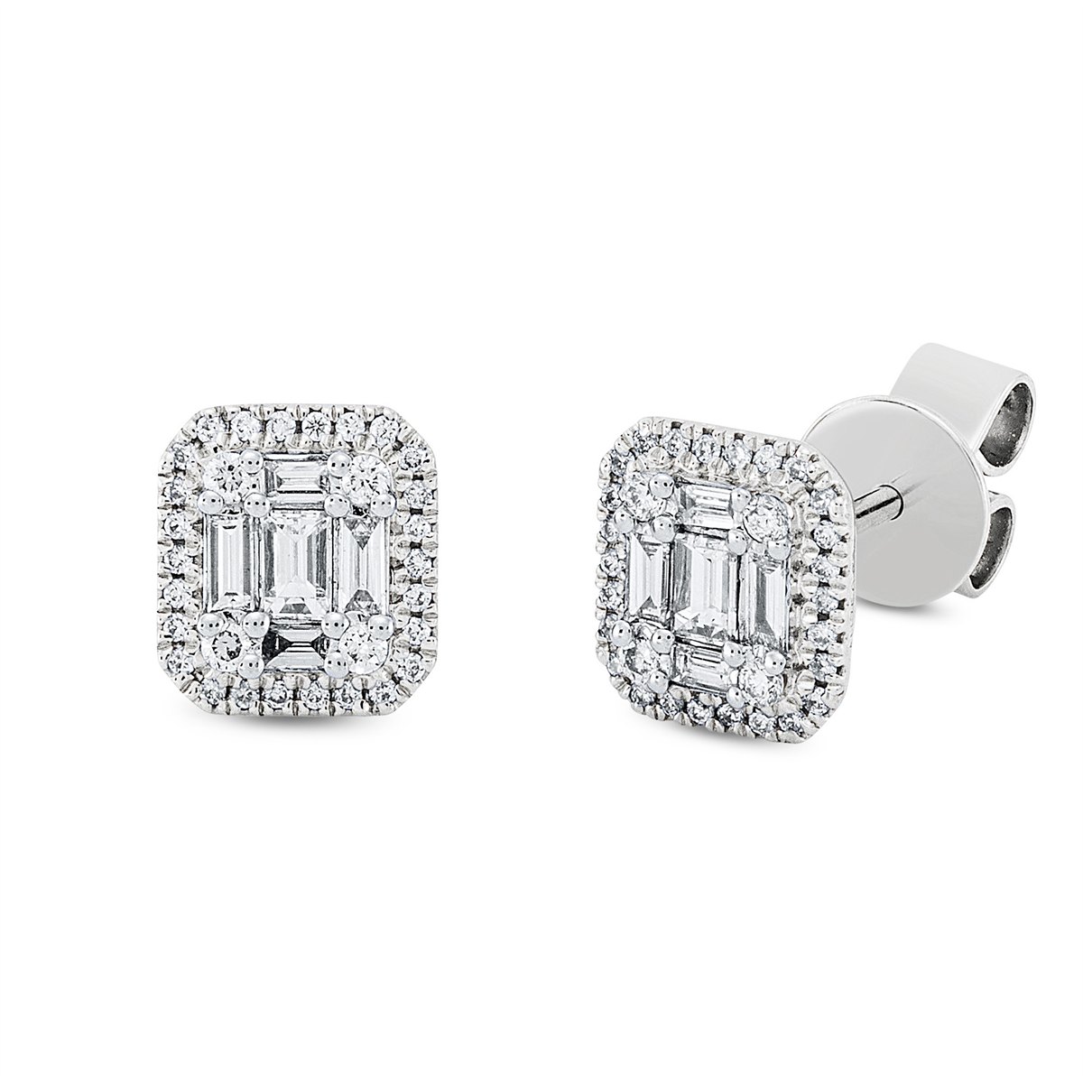 diamond full cut baguette illusion studs in white gold