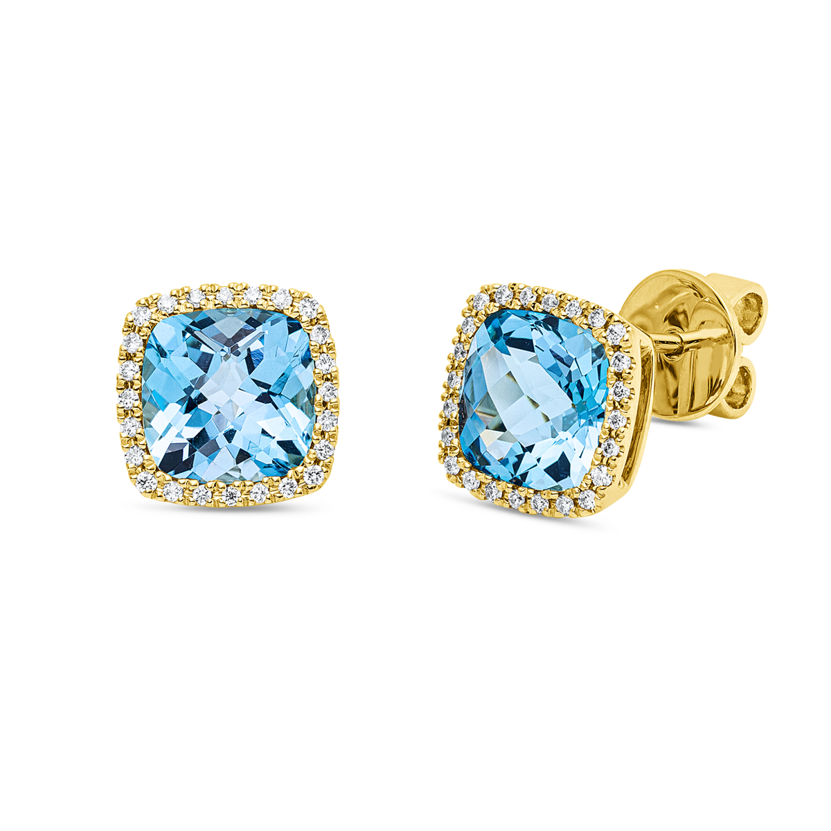 diamond full cut topaz colored stone classic studs in yellow gold