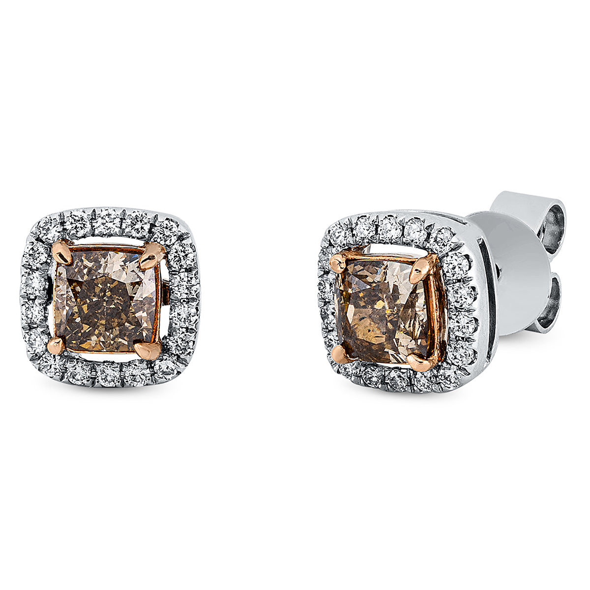 diamond full cut fancy colored diamond studs in whitegold / rosegold