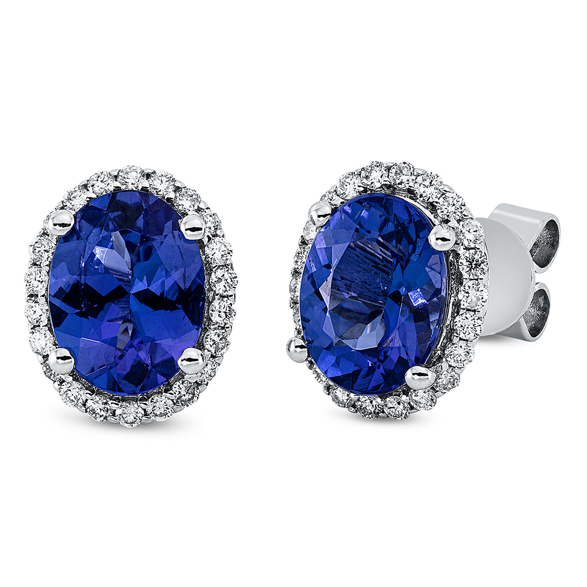 diamond full cut tanzanite colored stone classic studs in white gold